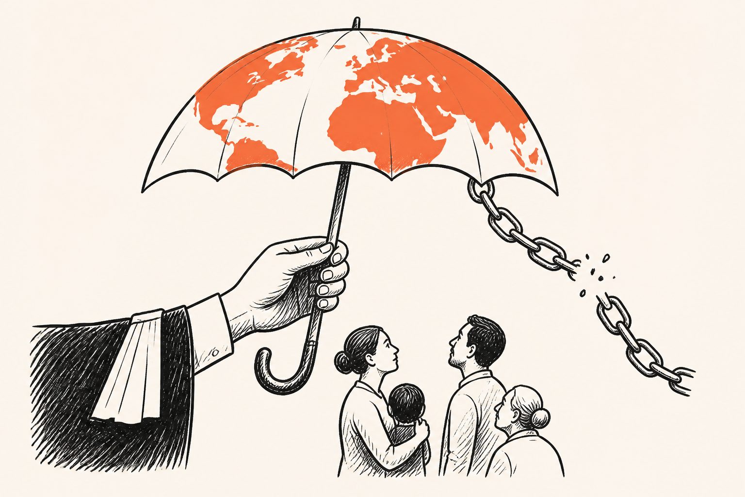 Abstract editorial illustration accompanying the article: Paris Agreement may not cover human rights duties in climate action, legal analysis argues