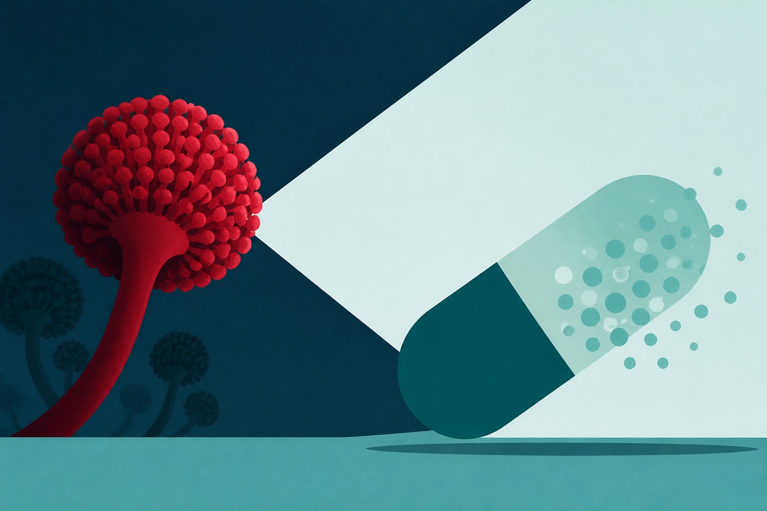 Abstract editorial illustration accompanying the article: Researchers describe a real-world study of acoramidis use in adults with ATTR heart disease
