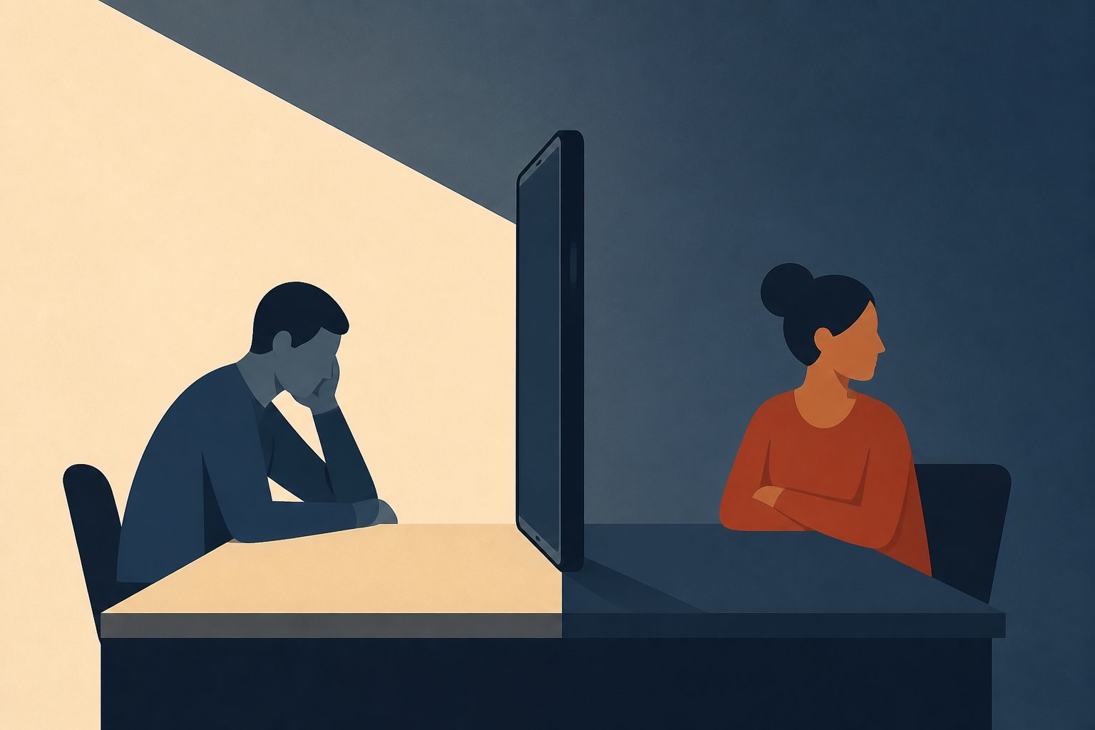 Abstract editorial illustration accompanying the article: Phone snubbing links to worse relationships and mental wellbeing