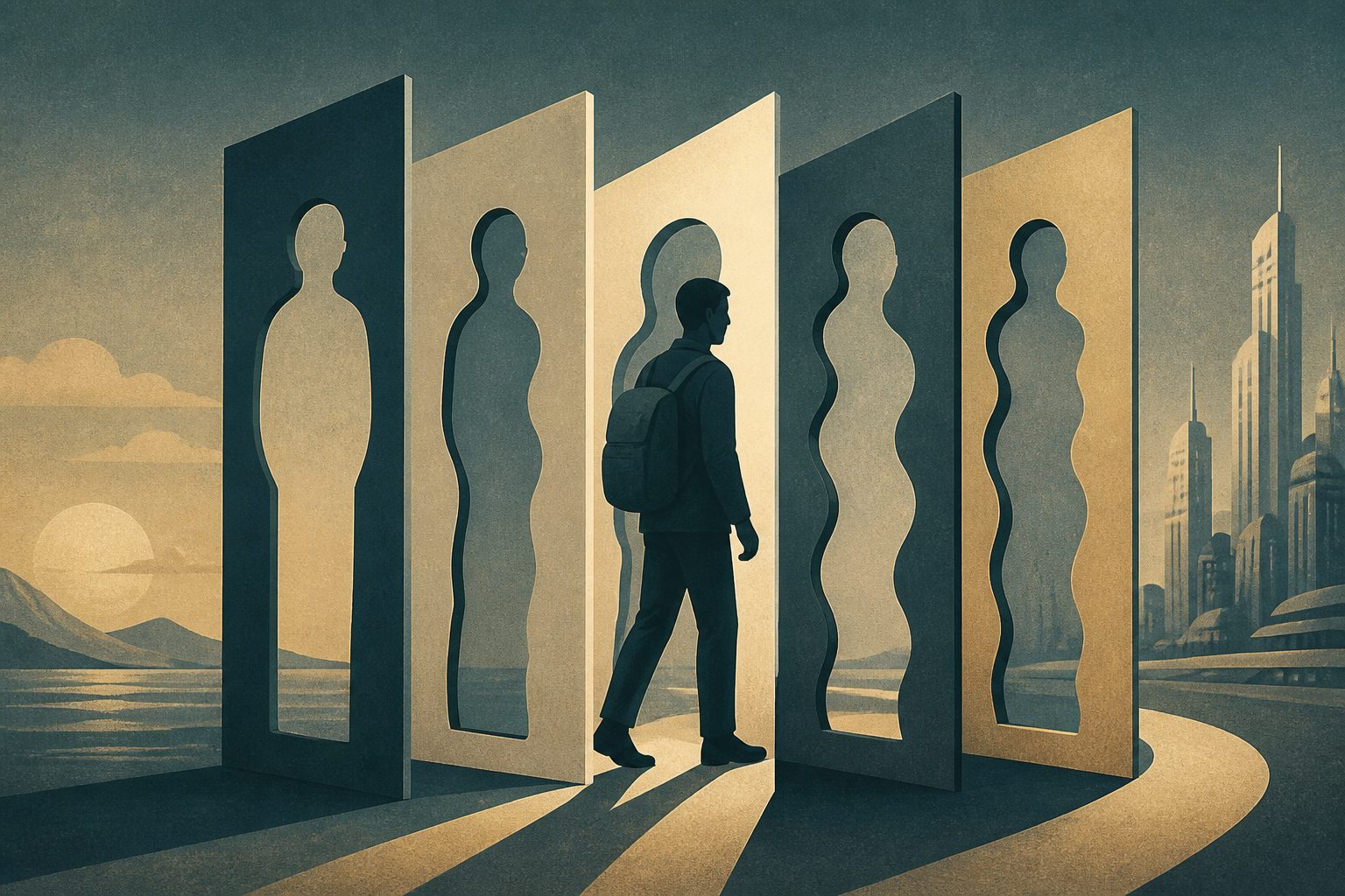 Abstract editorial illustration accompanying the article: How migration labels shift: ‘irregular’ and ‘migrant’ categories are unstable