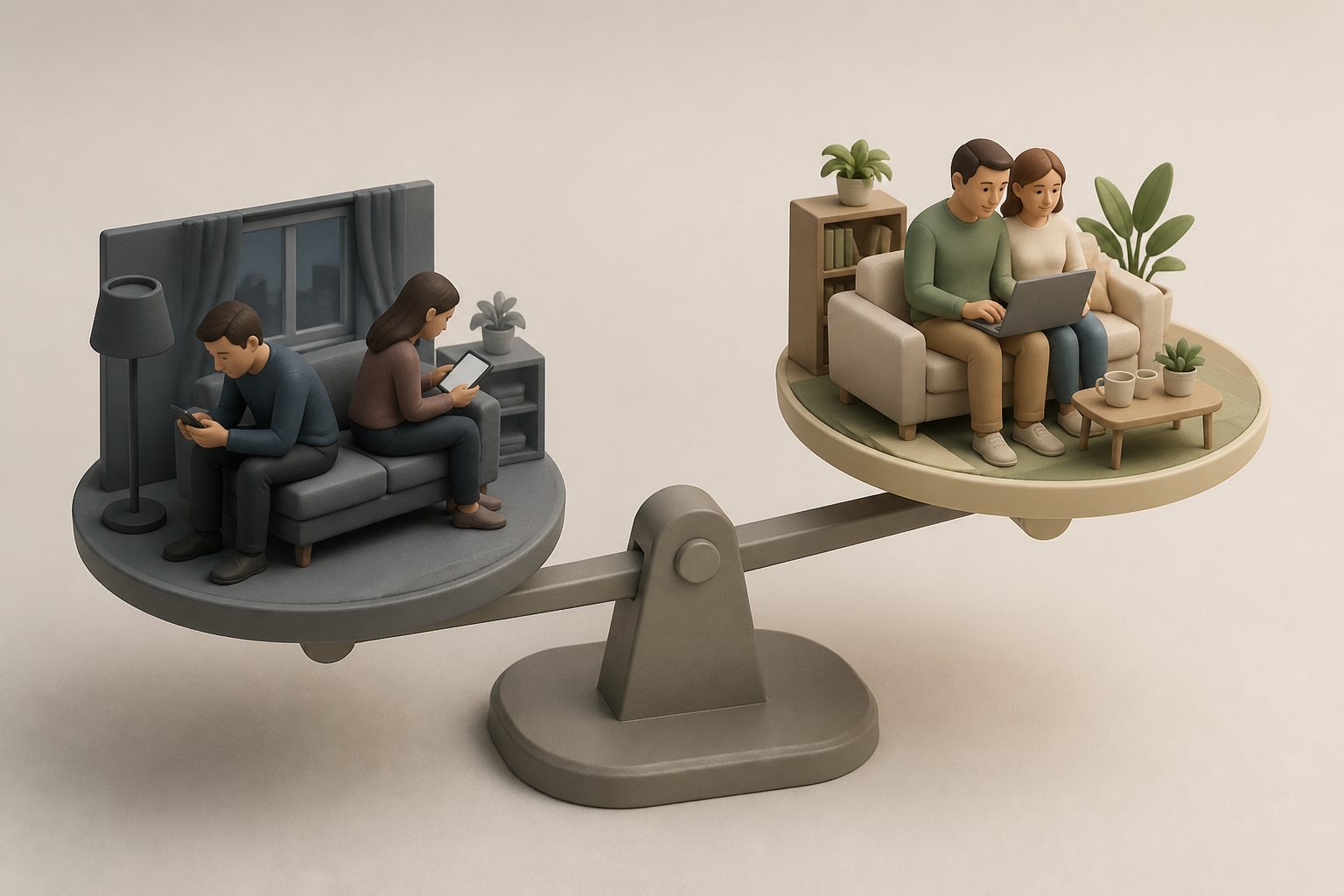 Abstract editorial illustration accompanying the article: Using the internet can weaken marriages—or help them—depending on resources