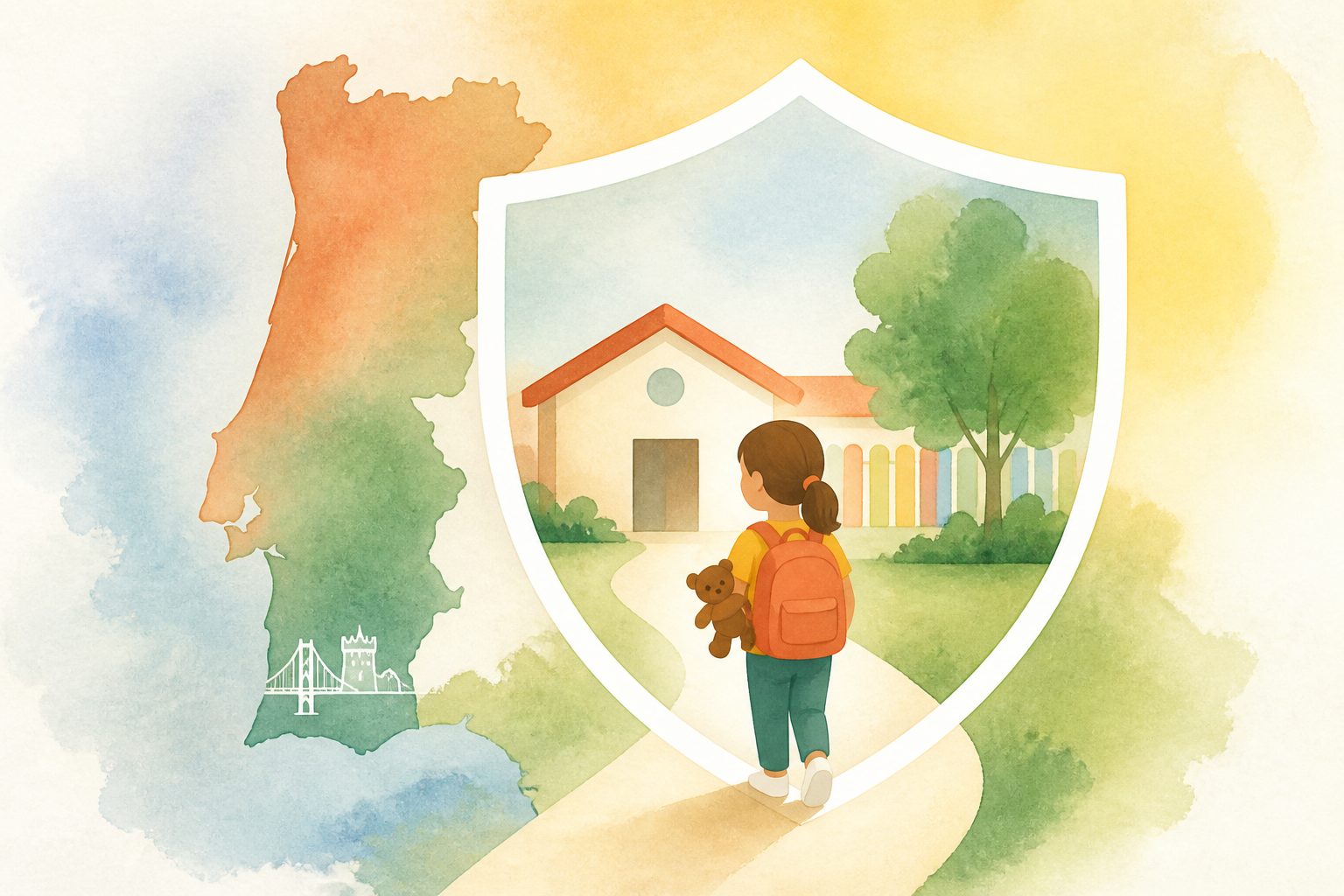 Abstract editorial illustration accompanying the article: Portugal preschool program shows promise for preventing child sexual abuse