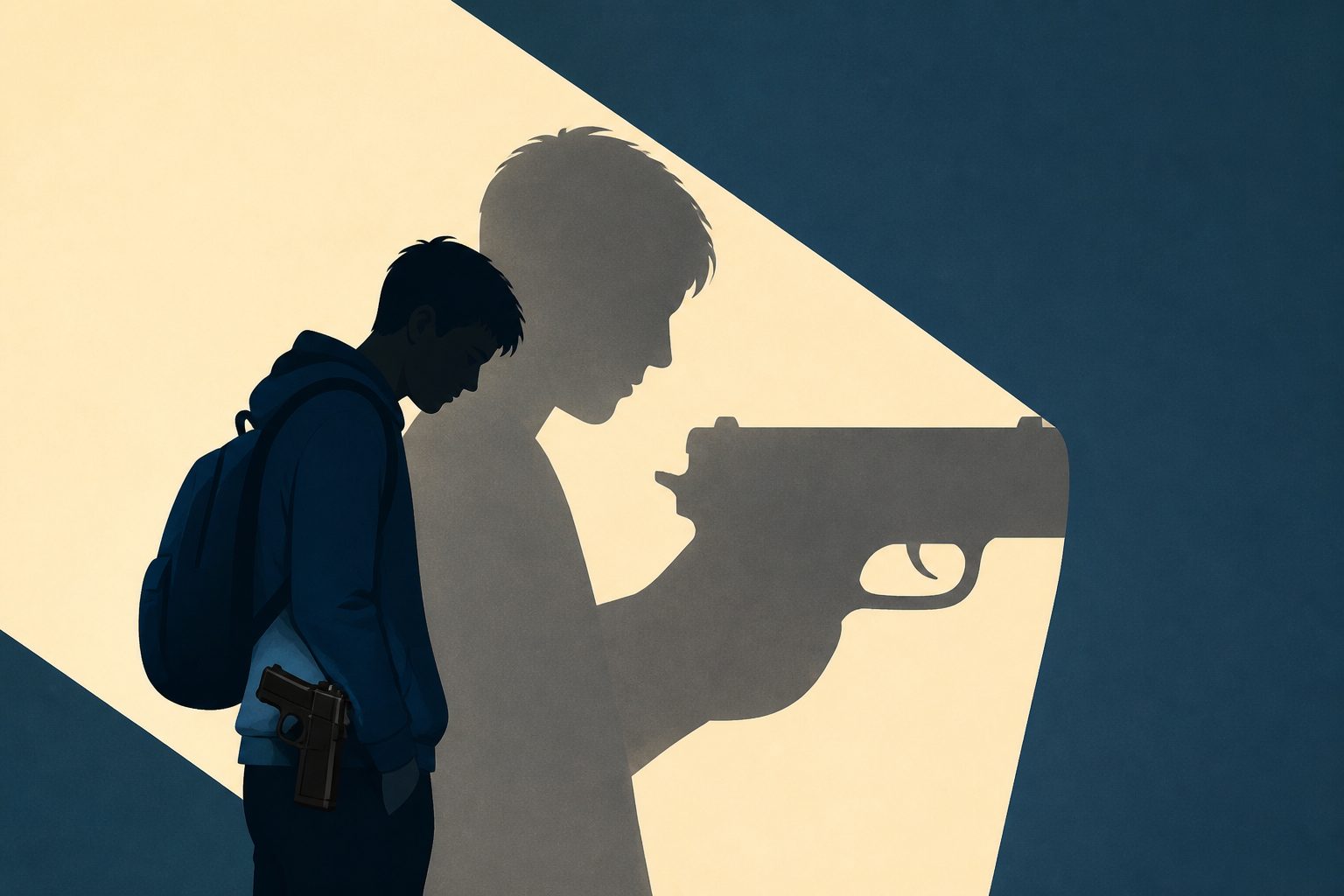 Abstract editorial illustration accompanying the article: Carrying a gun linked to higher suicide attempt rates among US teens