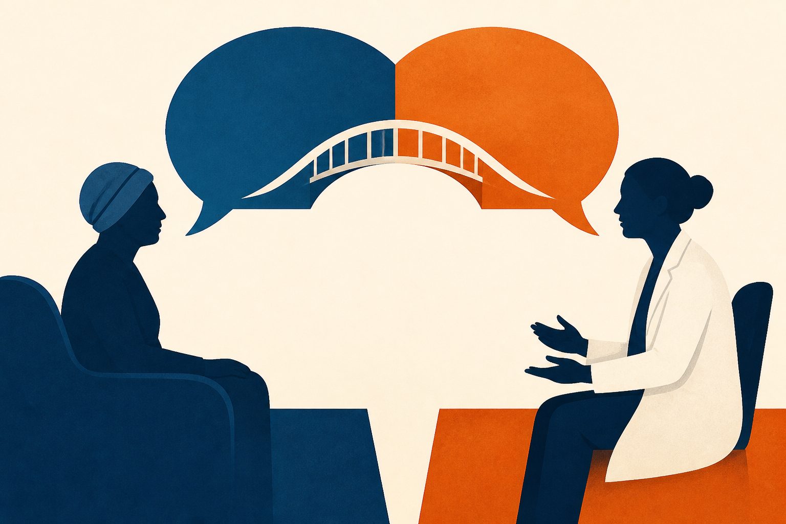 Abstract editorial illustration accompanying the article: Study explores how people with advanced cancer experience treatment discussions