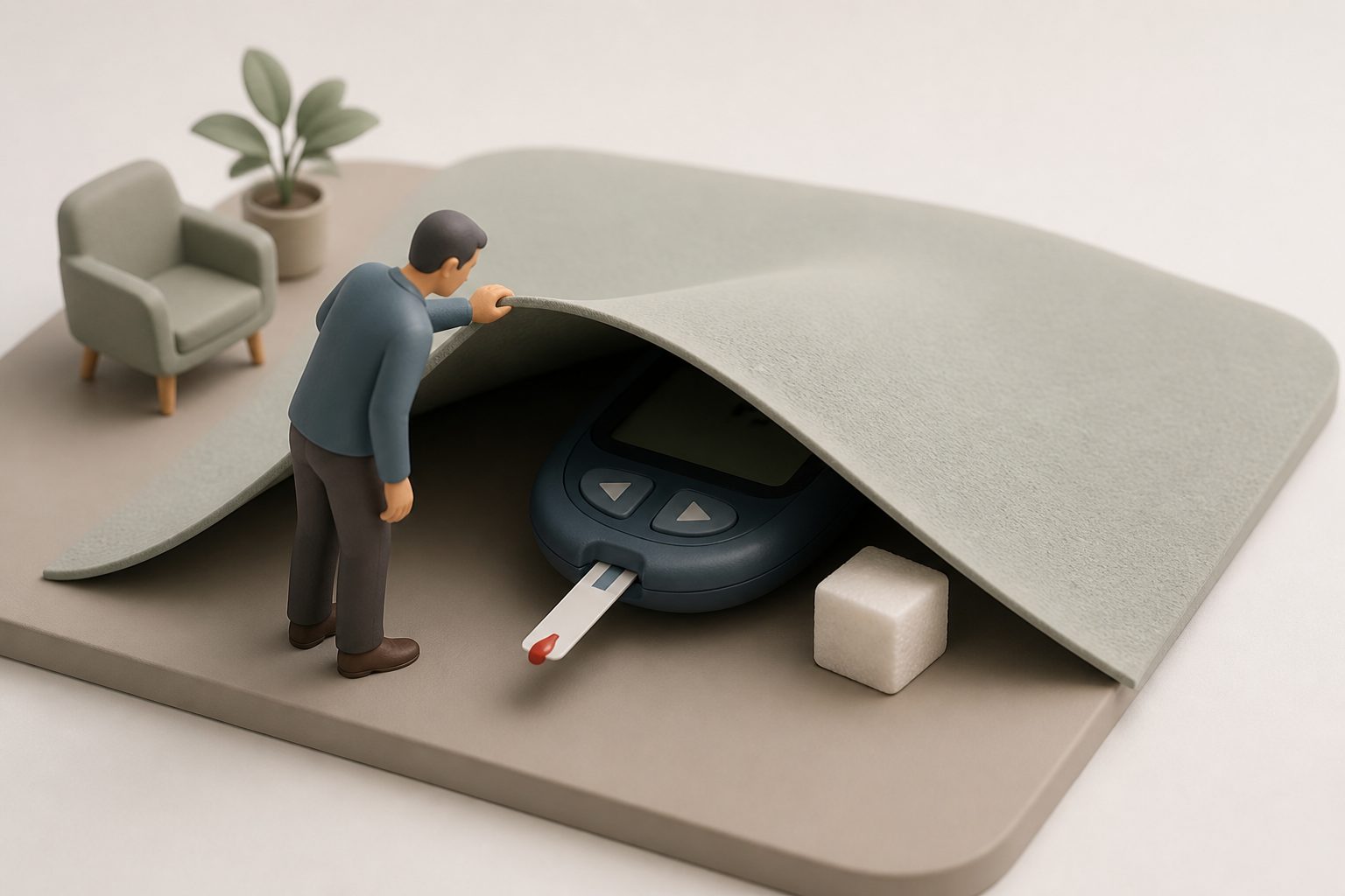 Abstract editorial illustration accompanying the article: Study finds unrecognized low blood sugar in adults with type 2 diabetes