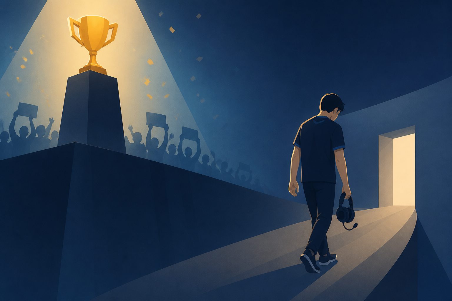 Abstract editorial illustration accompanying the article: Elite esports careers are most likely to end early, with prize money top-heavy