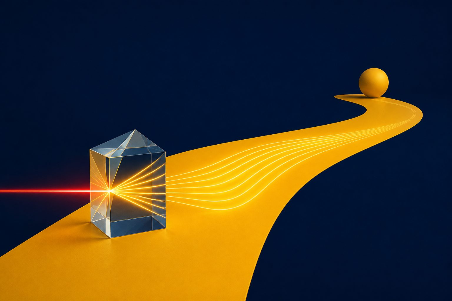 Abstract editorial illustration accompanying the article: A laser-based AI navigator used little energy for signals faster than a billionth of a second