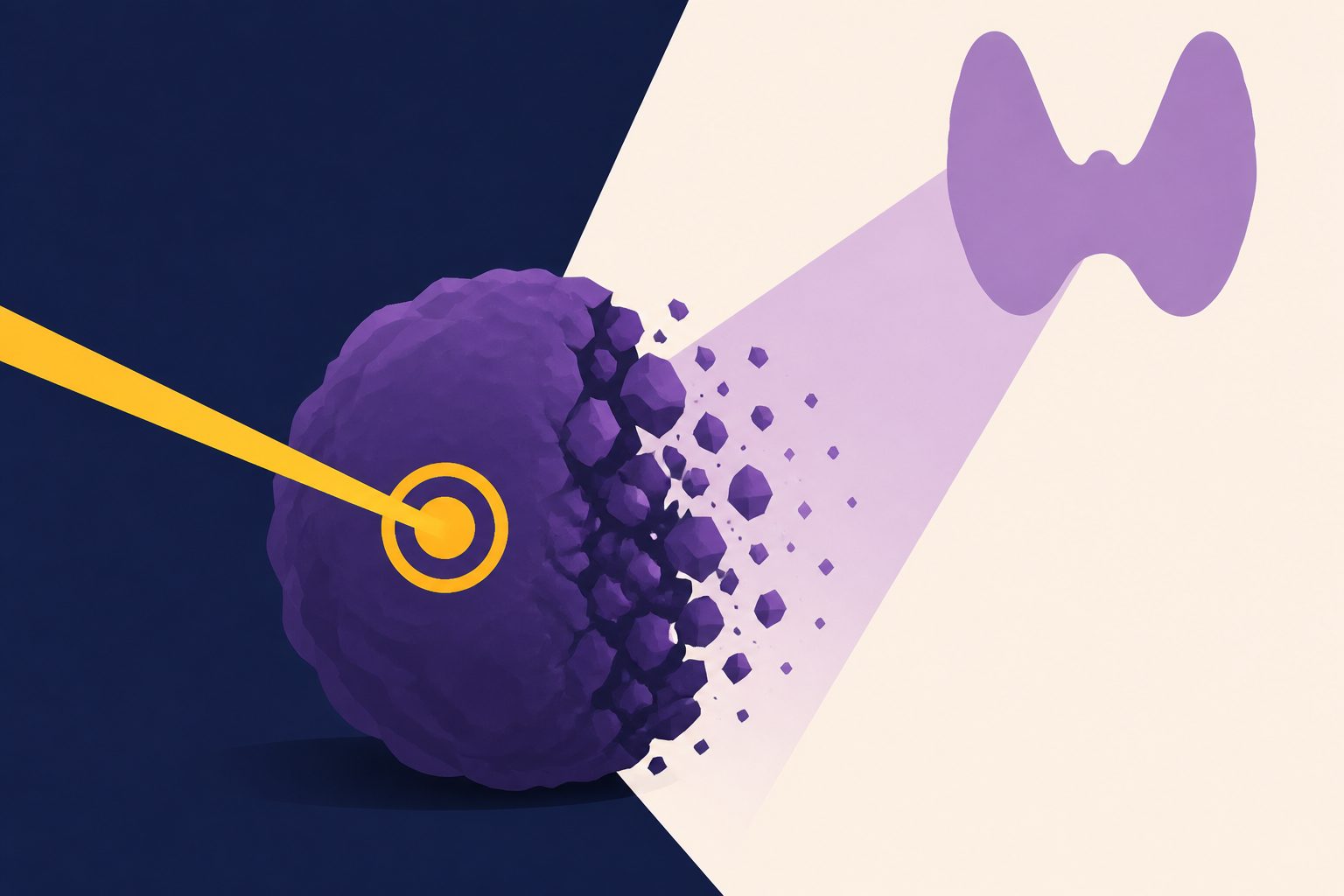 Abstract editorial illustration accompanying the article: Targeting serine metabolism weakened drug-resistant thyroid cancer cells