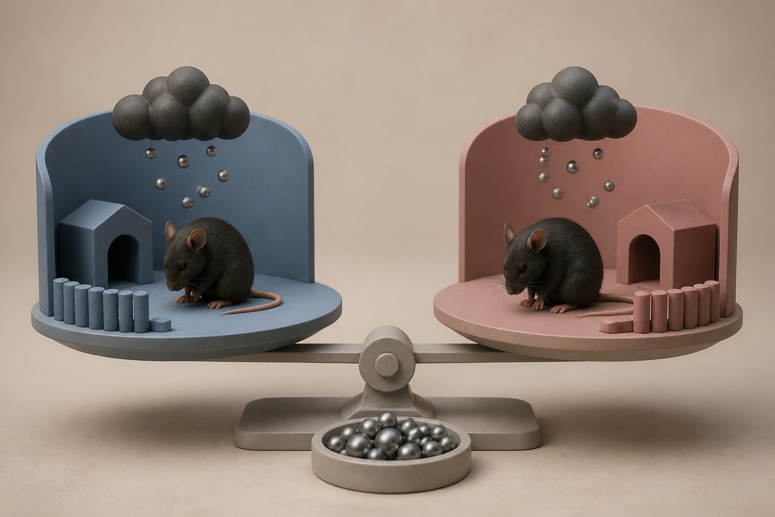 Abstract editorial illustration accompanying the article: Lead exposure altered stress and depression-like behavior differently in male and female mice