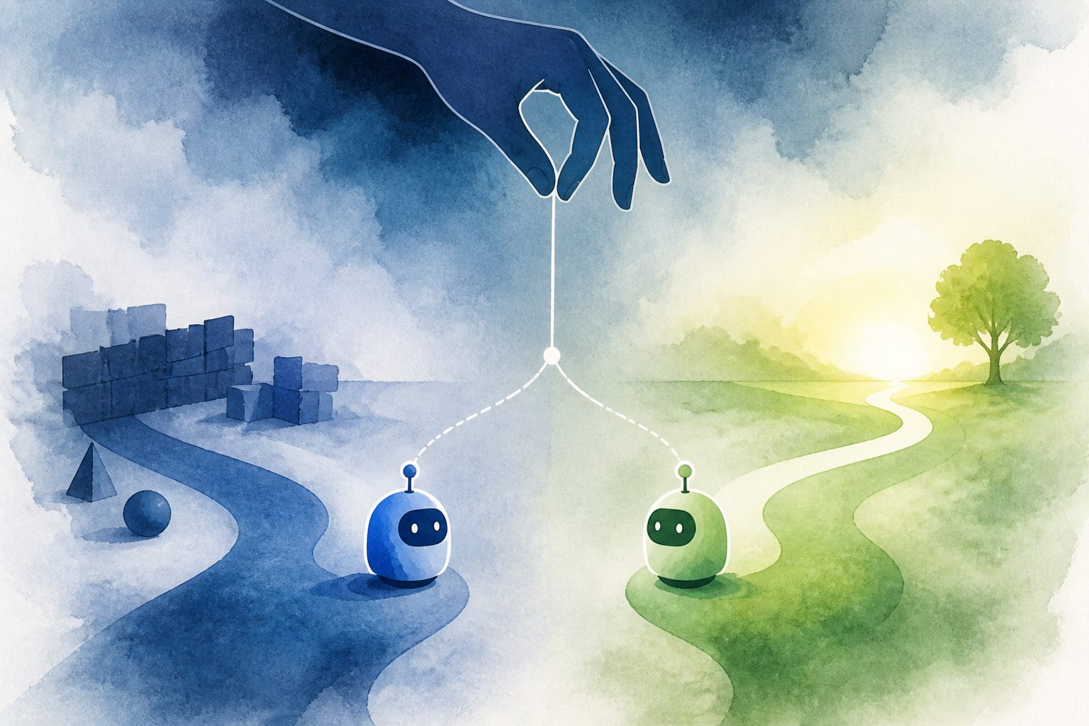 Abstract editorial illustration accompanying the article: Preprint finds the same hidden instruction can steer AI agents differently