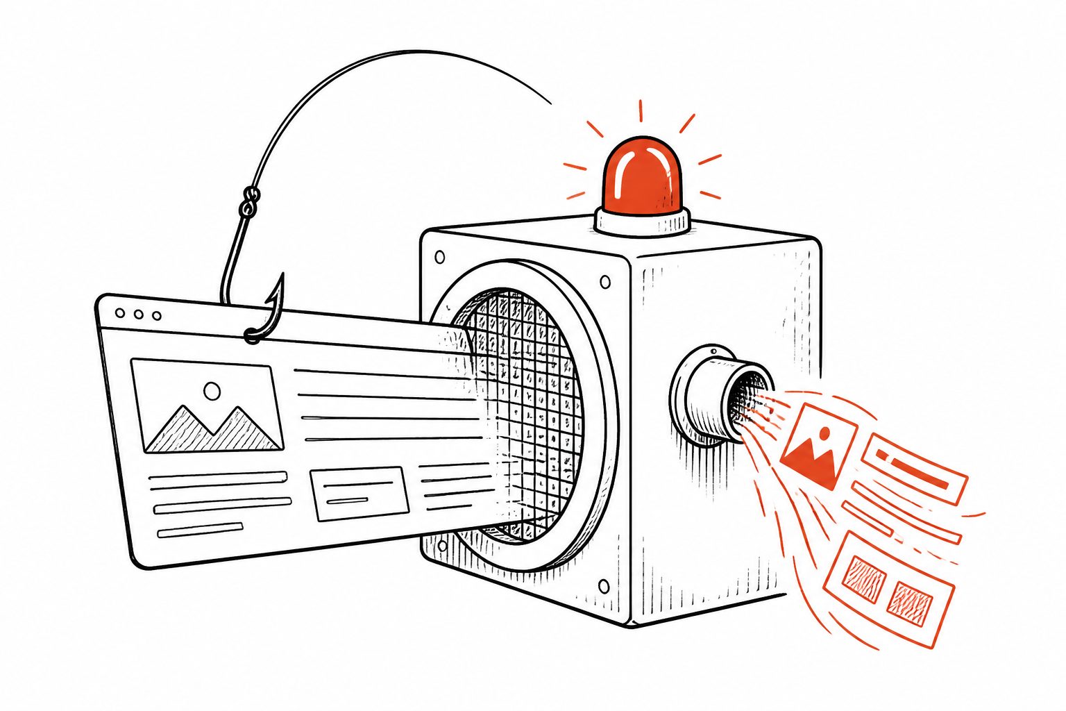 Abstract editorial illustration accompanying the article: Phishing detectors can leak webpage details through shared data