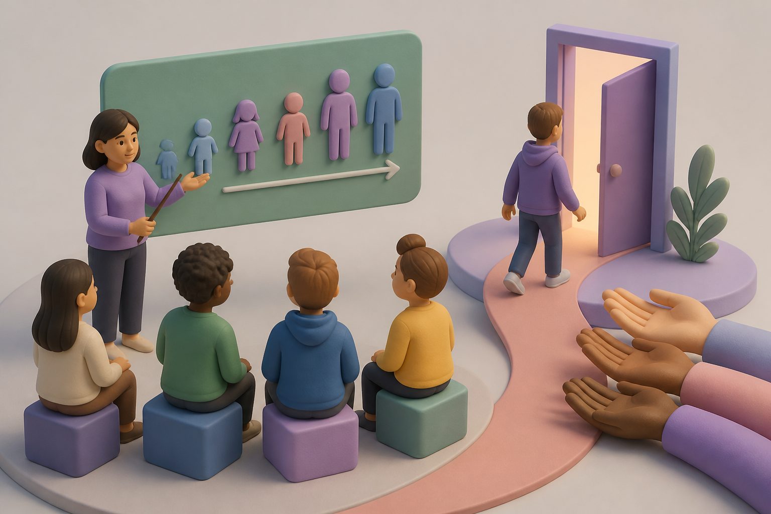 Abstract editorial illustration accompanying the article: Teaching about gender development may increase support for transgender youths’ autonomy