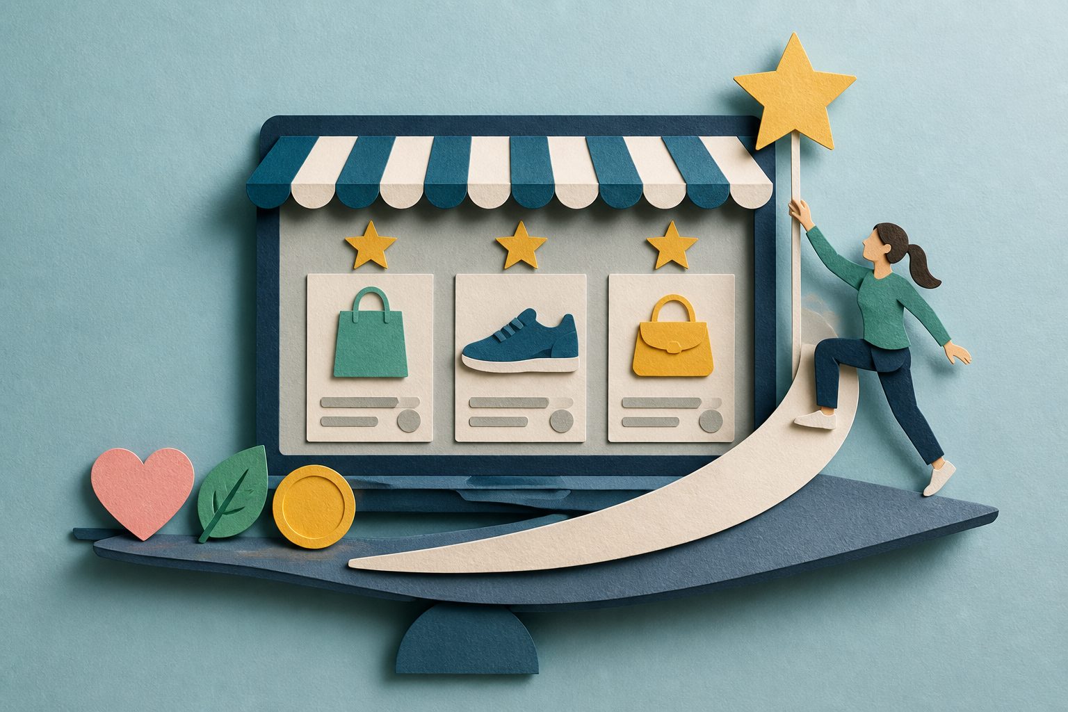 Abstract editorial illustration accompanying the article: Online stores’ ranking goals produced fewer trade-offs than expected