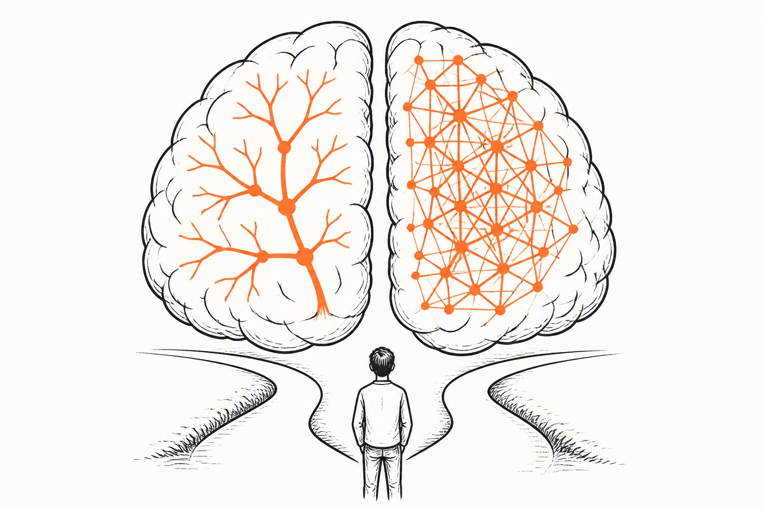 Abstract editorial illustration accompanying the article: Brain communication patterns separated autistic and non-autistic people with 91% accuracy