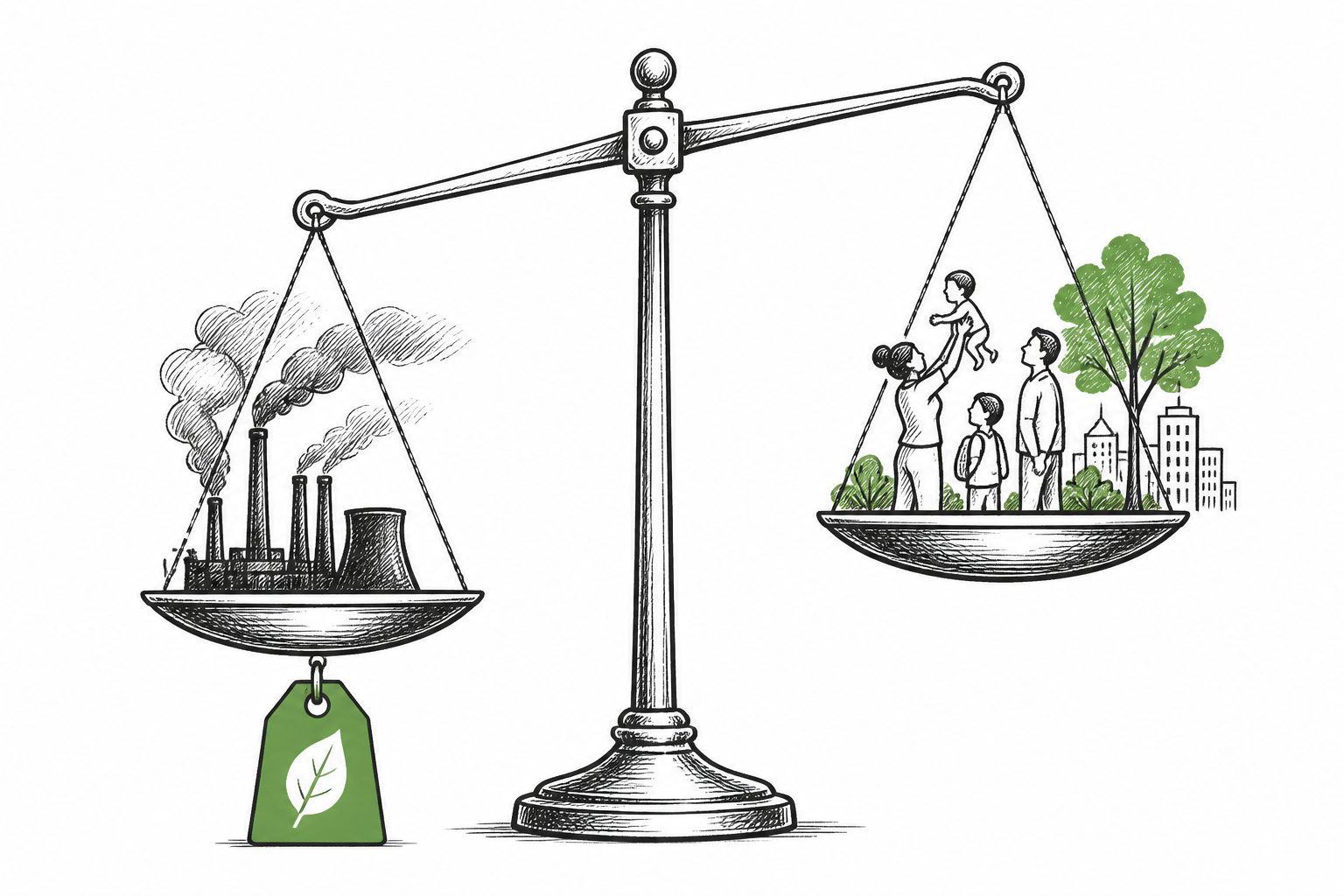 Abstract editorial illustration accompanying the article: EU carbon taxes were linked to lower energy intensity and higher human development