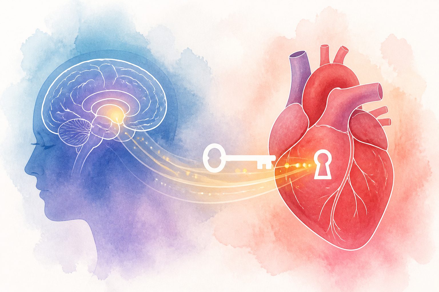 Abstract editorial illustration accompanying the article: Study suggests a possible heart-related action of SGLT2 medicines