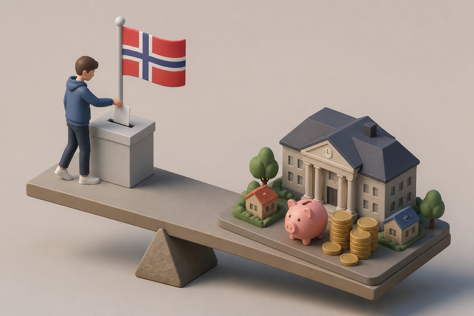Abstract editorial illustration accompanying the article: Norway’s Lower Voting Age Was Linked to Smaller Local Budget Surpluses