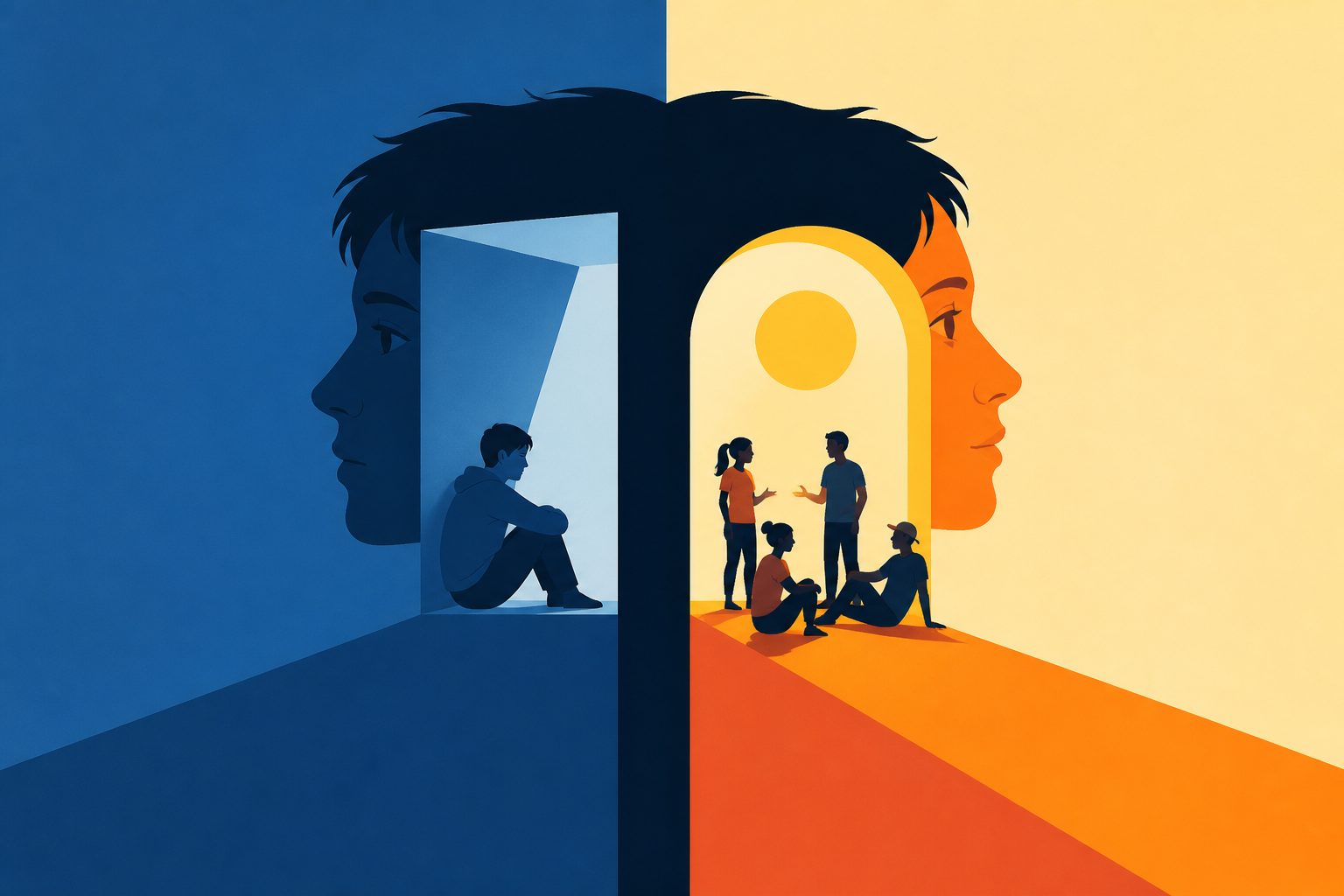 Abstract editorial illustration accompanying the article: Young people today show different mental health patterns, not more symptoms