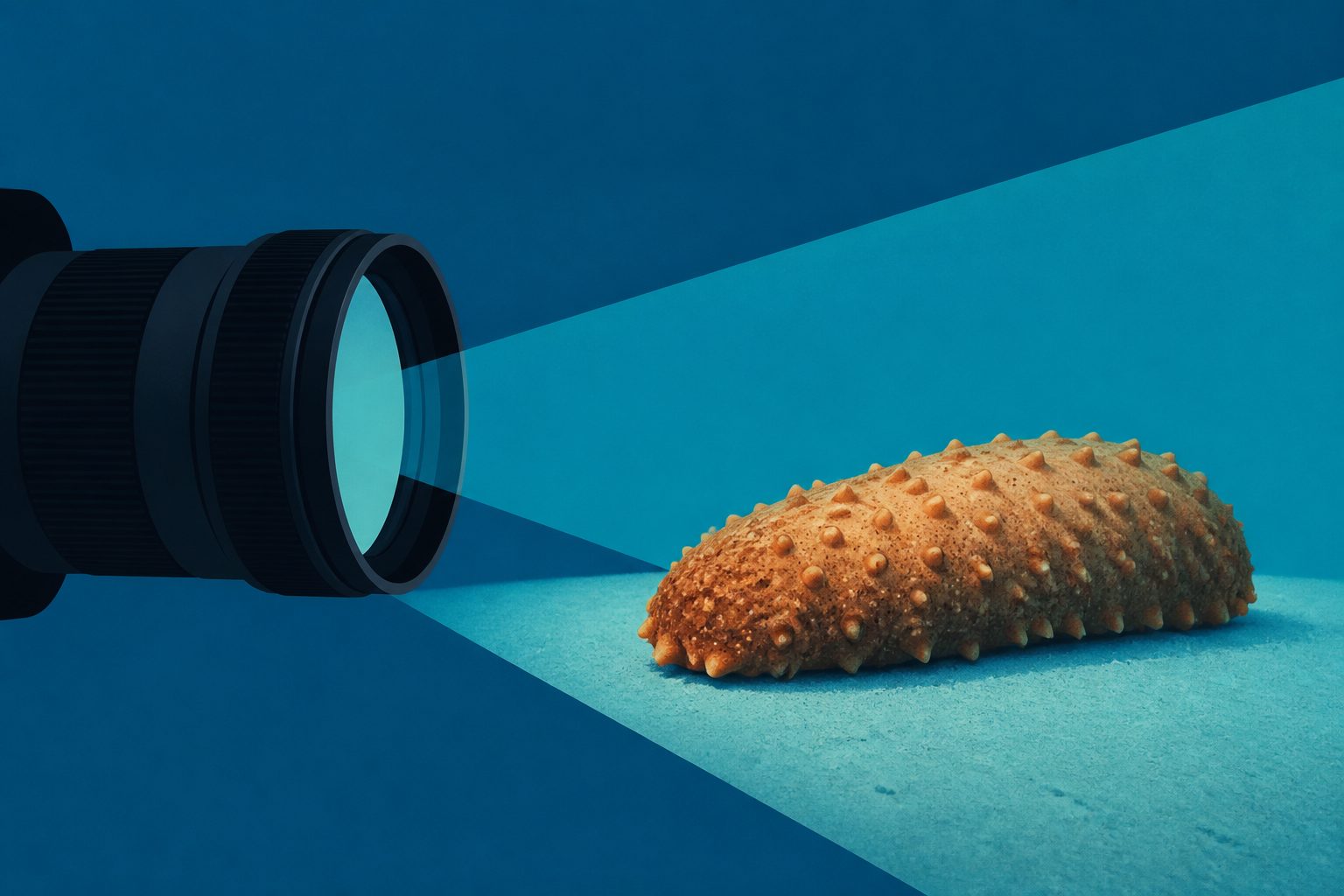 Abstract editorial illustration accompanying the article: Photographs show some tropical sea cucumbers live for at least 33 years
