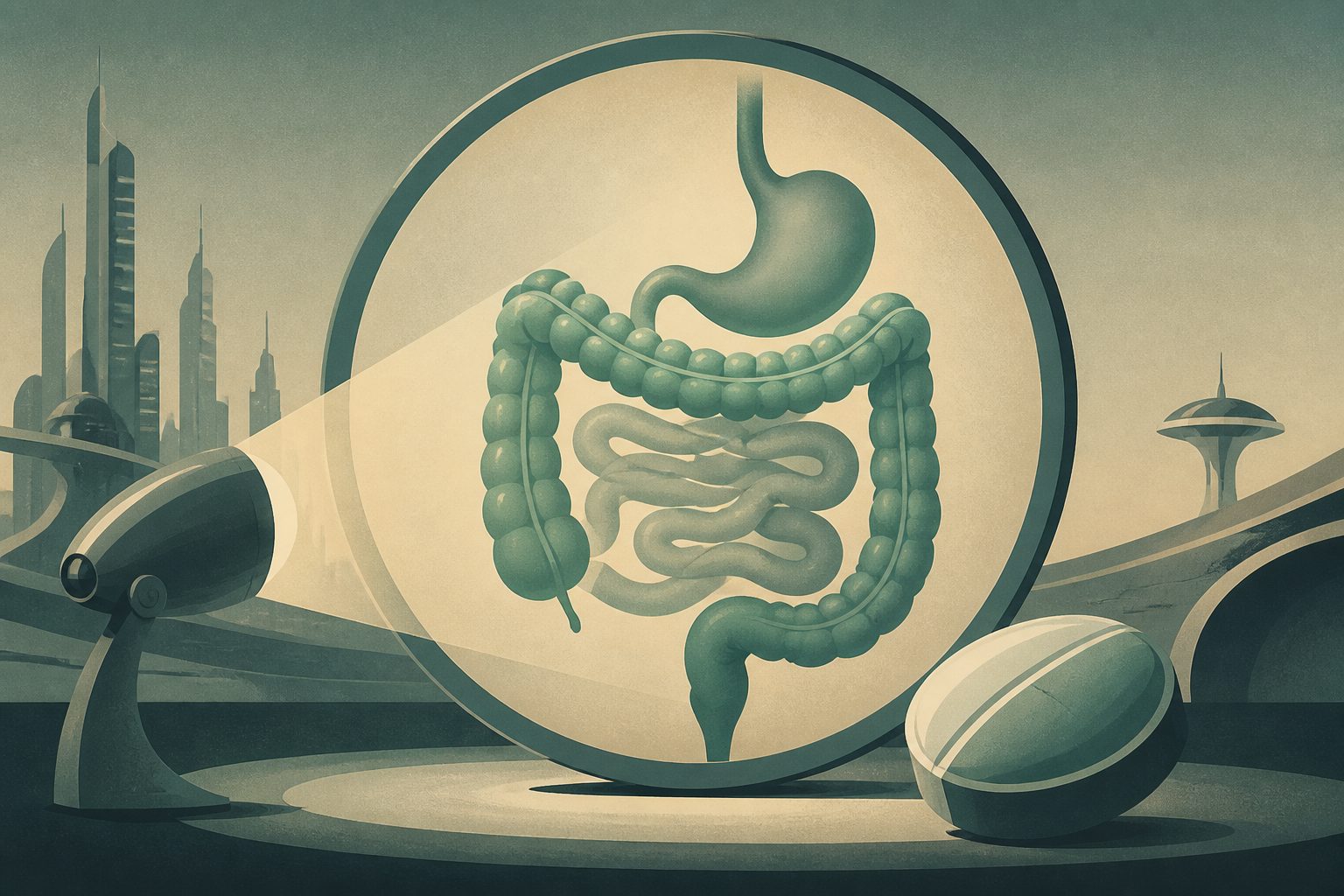 Abstract editorial illustration accompanying the article: Review finds no clear increase in digestive-tract tumors with SGLT2 drugs