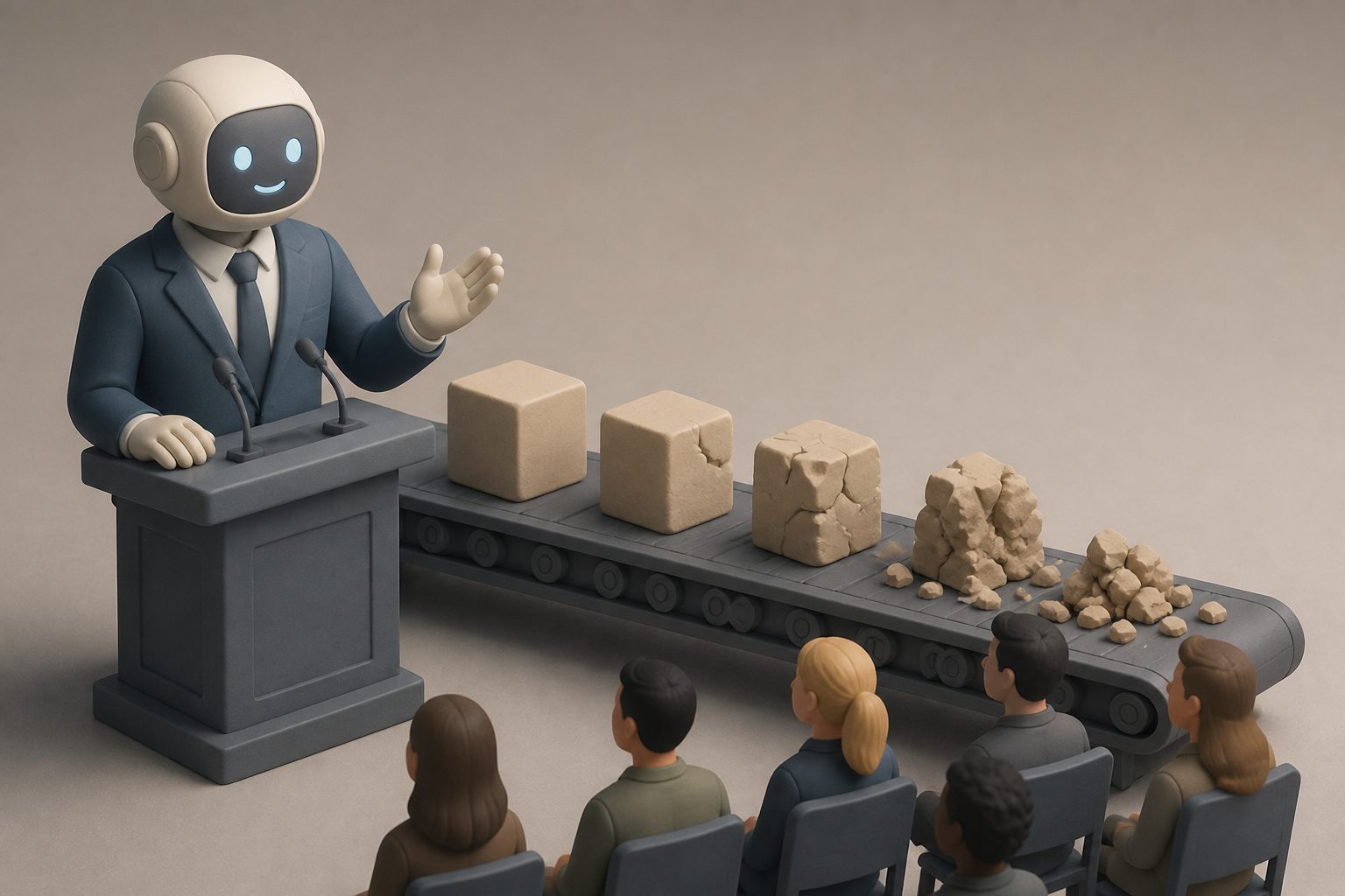Abstract editorial illustration accompanying the article: AI language models may sound credible even as their facts grow less reliable