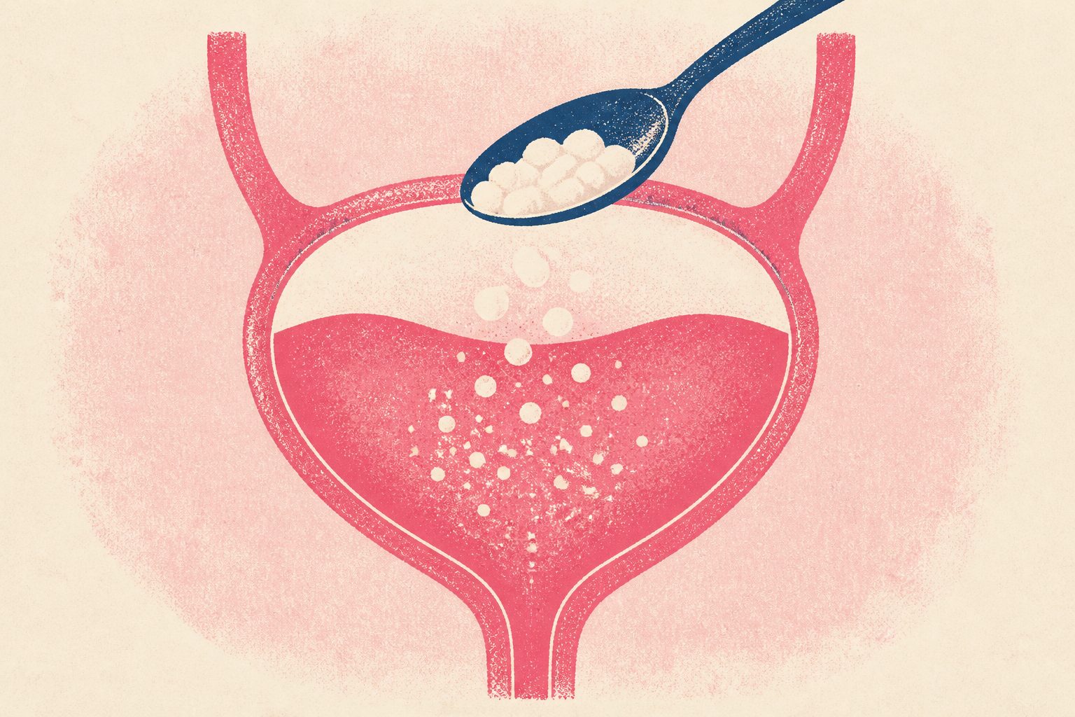 Abstract editorial illustration accompanying the article: Review finds uncertain link between artificial sweeteners and bladder cancer