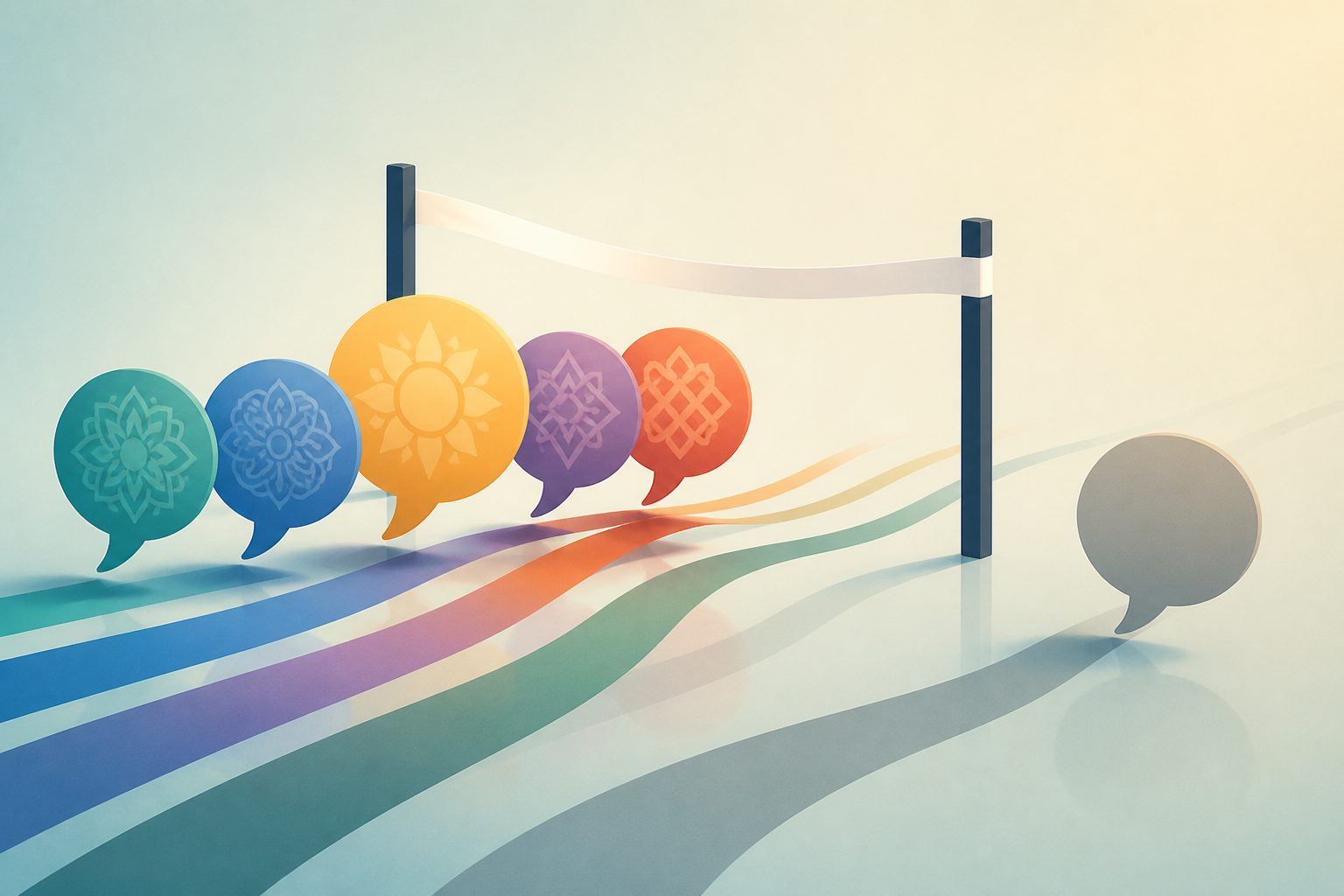 Abstract editorial illustration accompanying the article: Some less-used languages outperformed English in tests of AI language systems