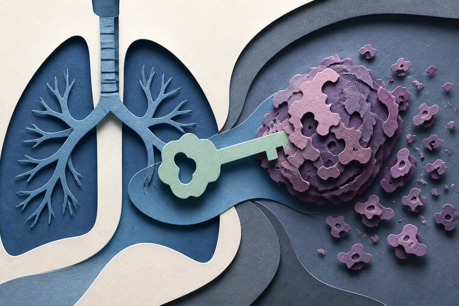 Abstract editorial illustration accompanying the article: Study links NFS1 protein to tumor behavior in osteosarcoma