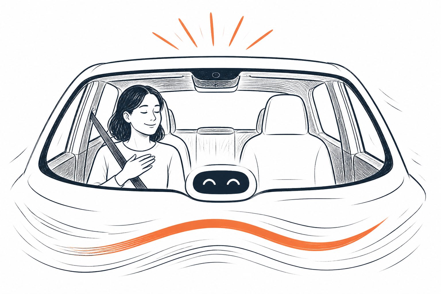 Abstract editorial illustration accompanying the article: A simulated self-driving car adjusts its ride to passengers’ cues