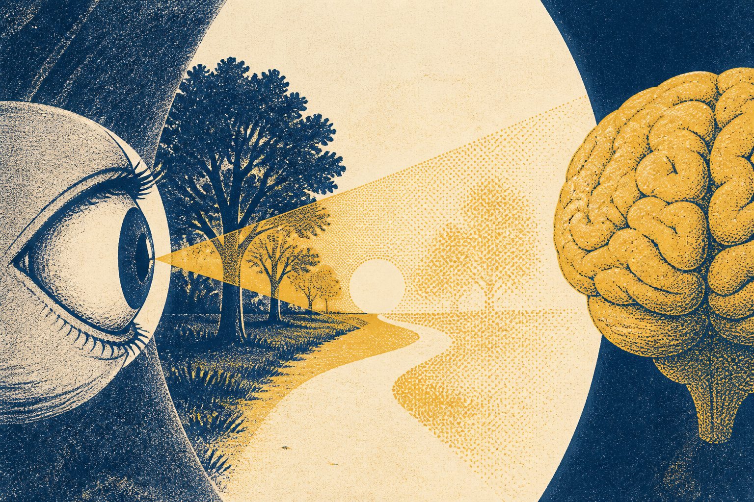 Abstract editorial illustration accompanying the article: The retina may help the brain predict what it will see next