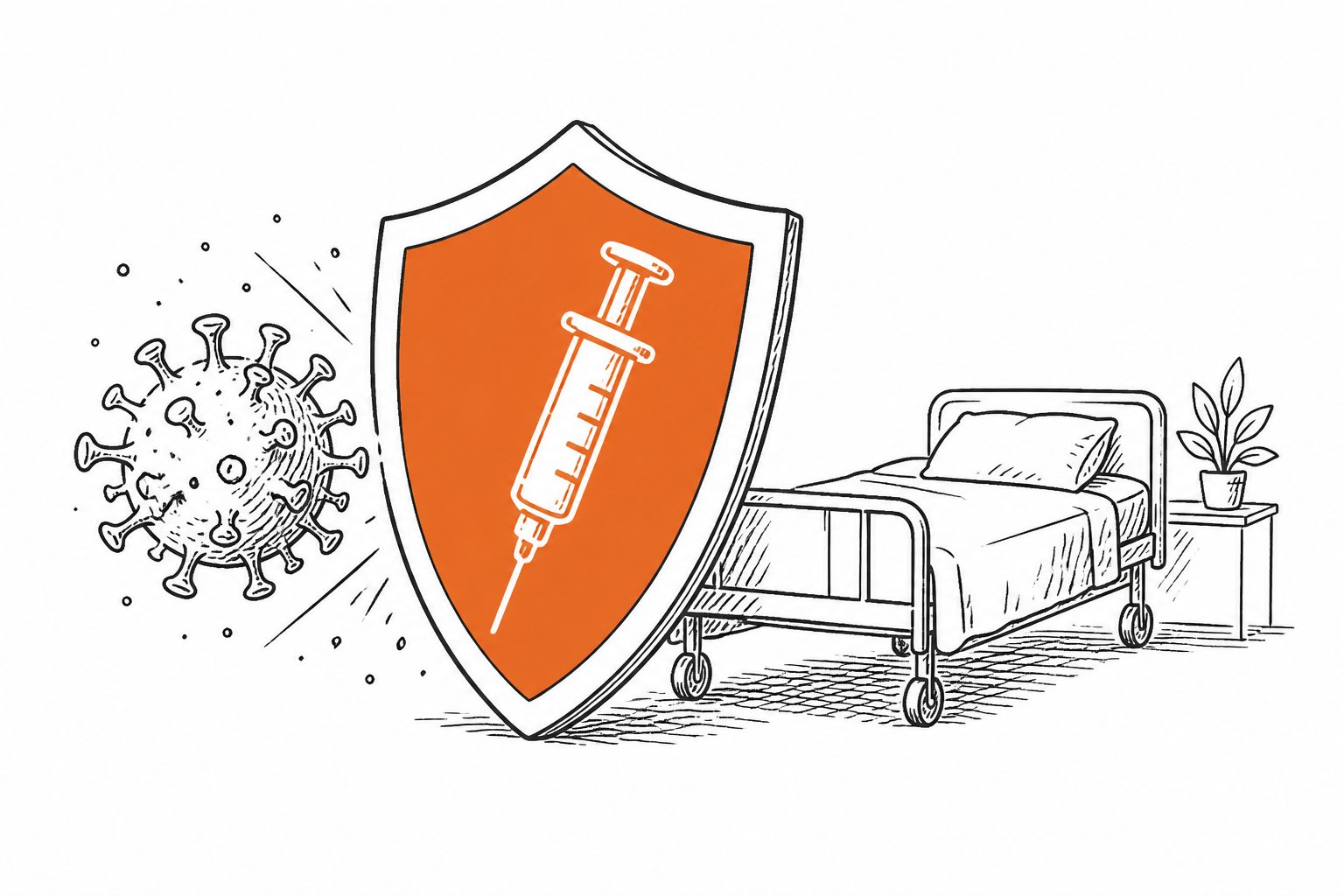 Abstract editorial illustration accompanying the article: Study links updated COVID-19 vaccination with fewer hospital stays in rheumatic disease
