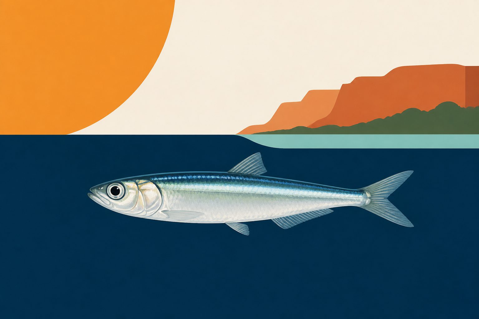 Abstract editorial illustration accompanying the article: A new anchovy species has been described from Australia’s Northern Territory