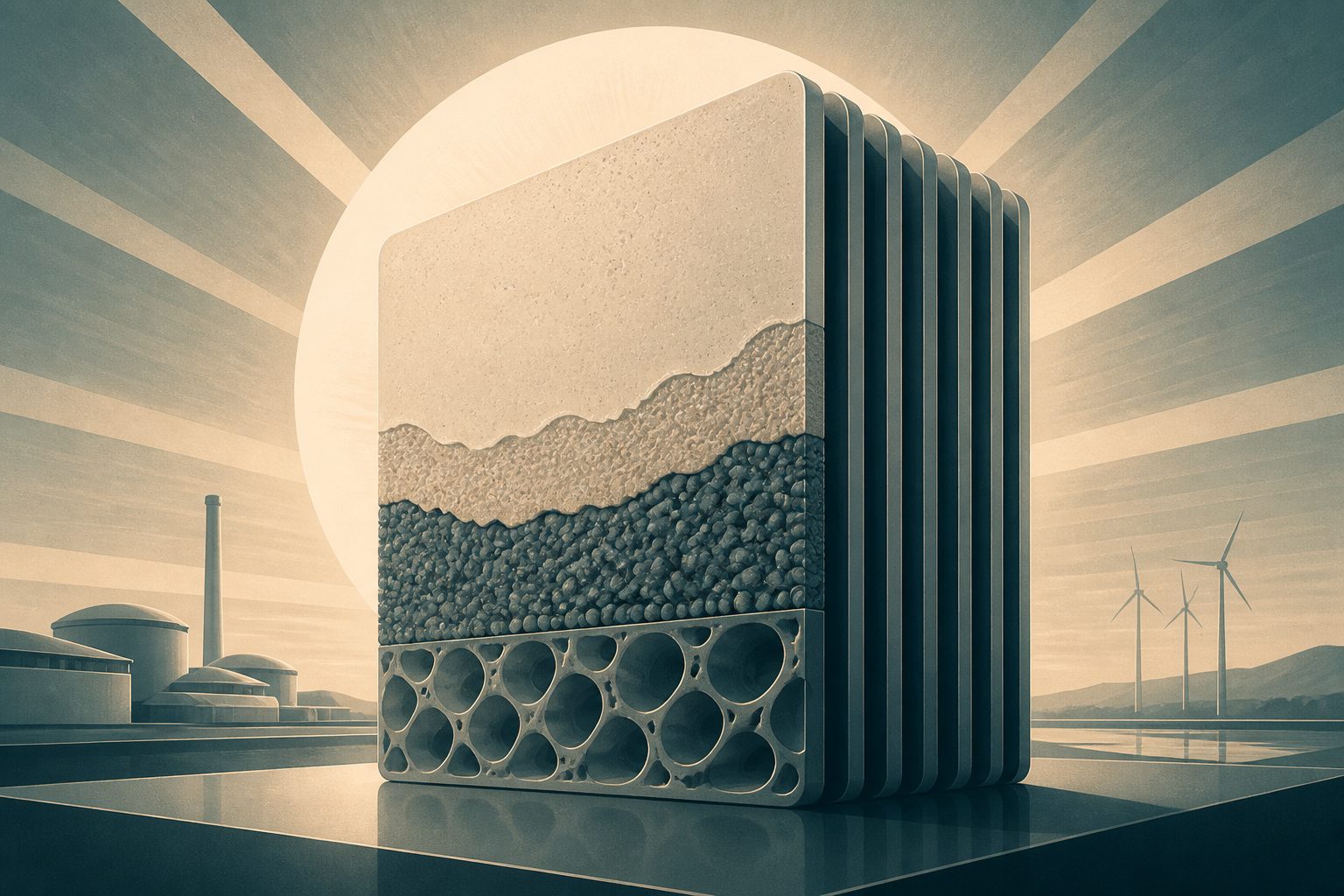 Abstract editorial illustration accompanying the article: A redesigned fuel-cell cathode reached 2.2 W/cm² and ran for 400 hours