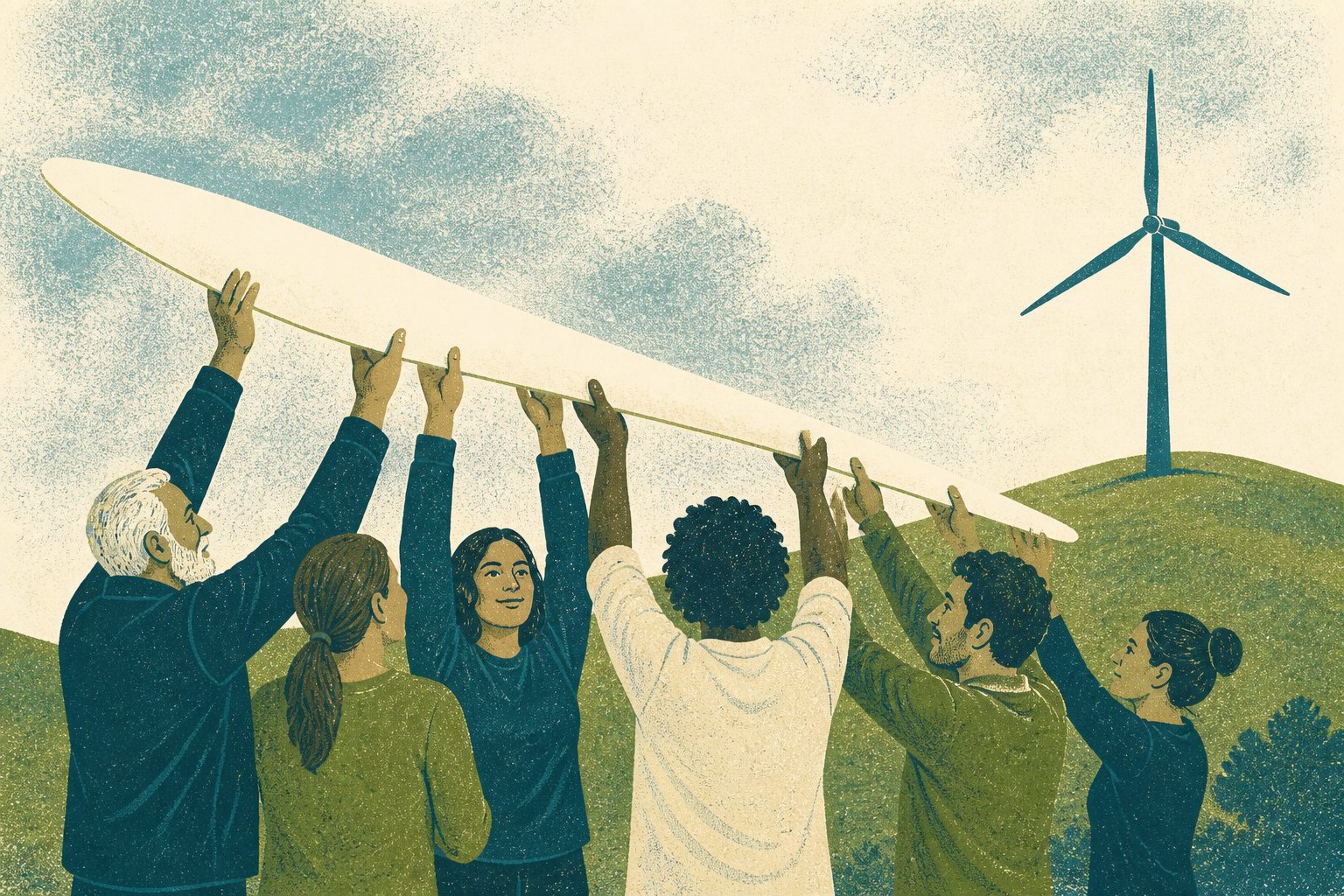 Abstract editorial illustration accompanying the article: In a national energy study, taking part built trust more than messaging did