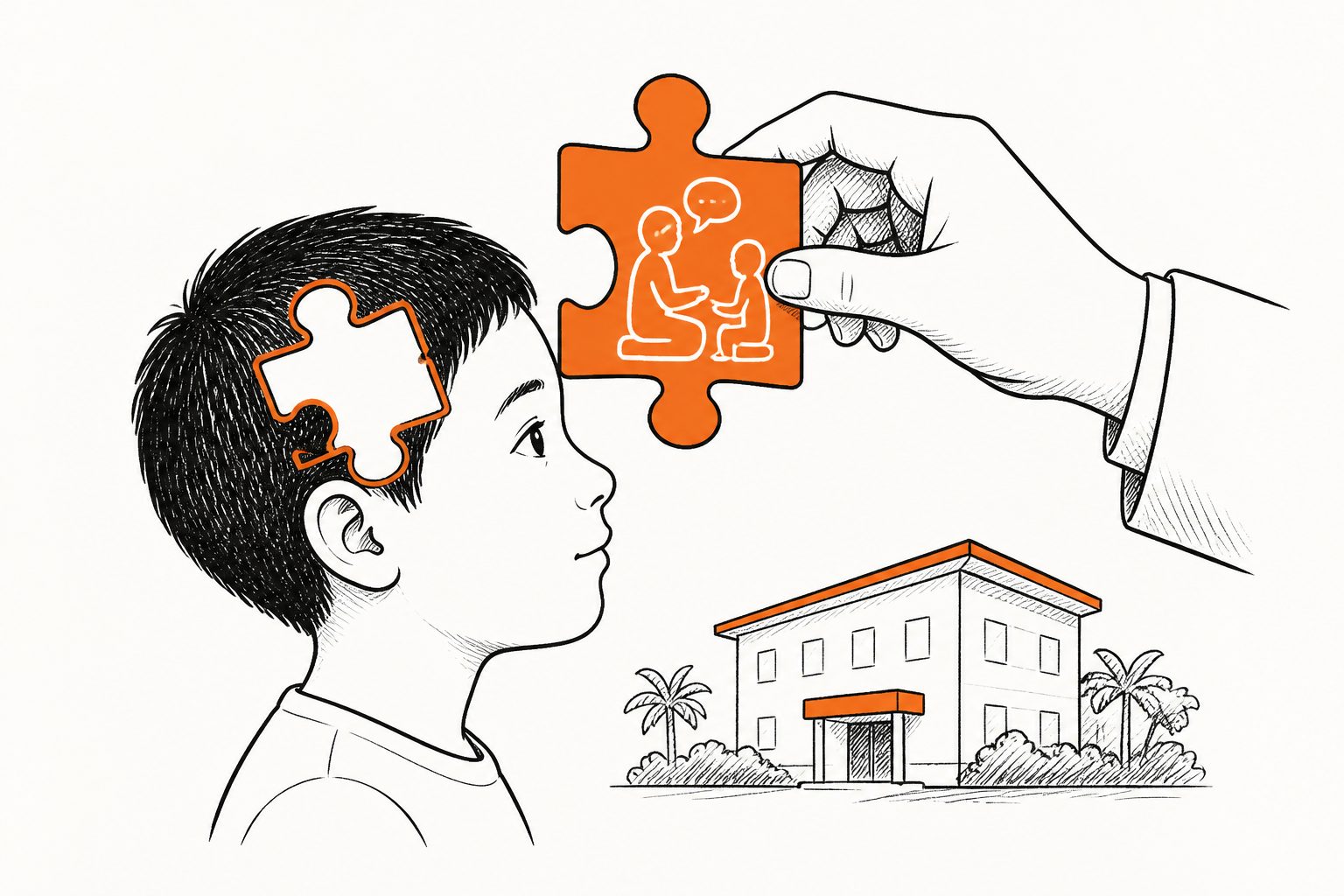 Abstract editorial illustration accompanying the article: Researchers report an Indonesian autism screening tool performed well in a specialist clinic