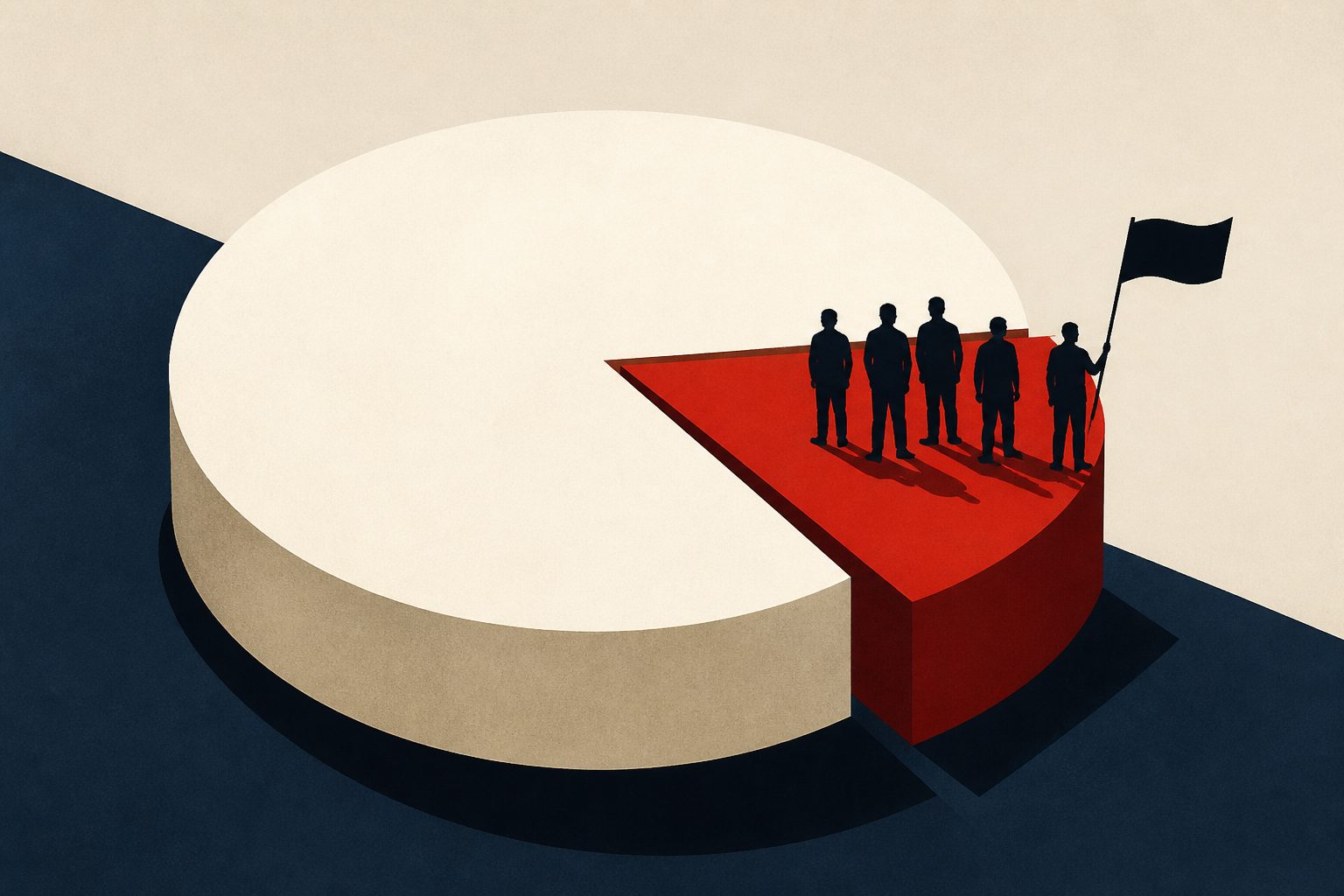 Abstract editorial illustration accompanying the article: Survey estimates 4.9% of white US adults support white nationalism