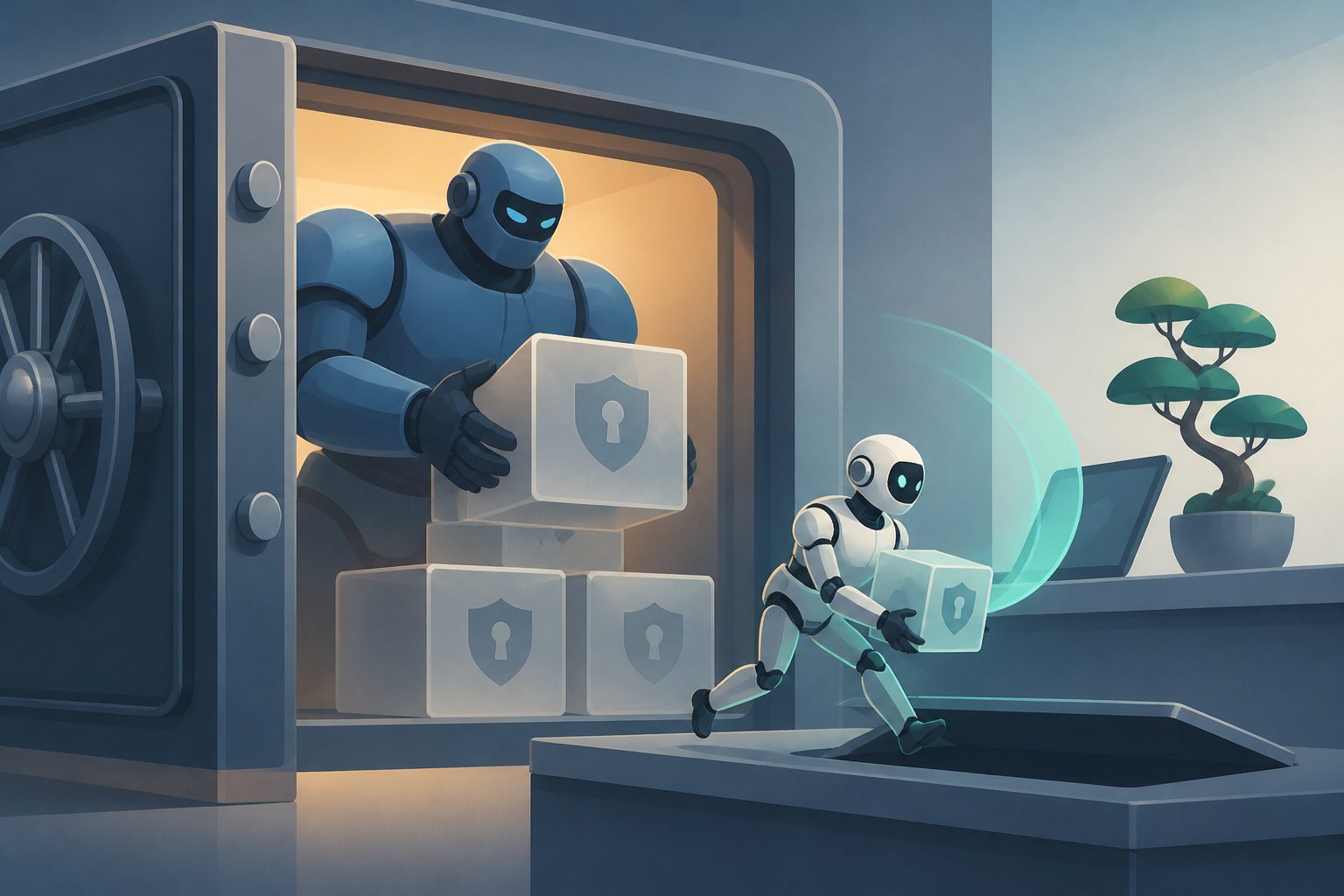 Abstract editorial illustration accompanying the article: Where smaller AI models can work alongside—and compete with—larger ones