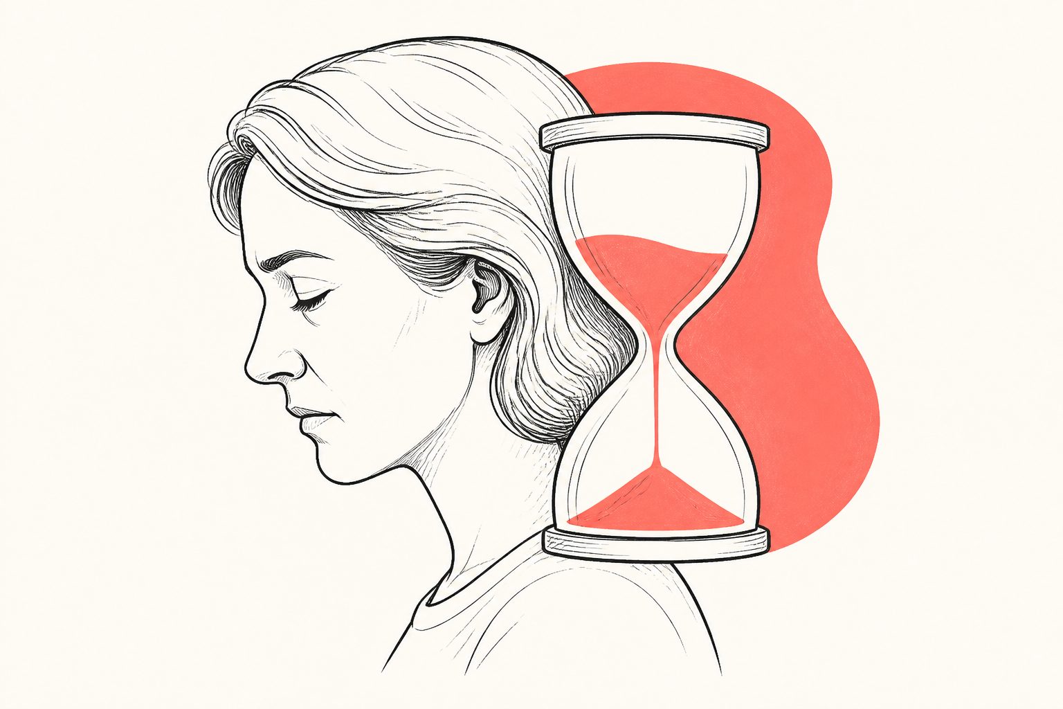 Abstract editorial illustration accompanying the article: Study links earlier menopausal changes at 46 with anxiety and depression symptoms