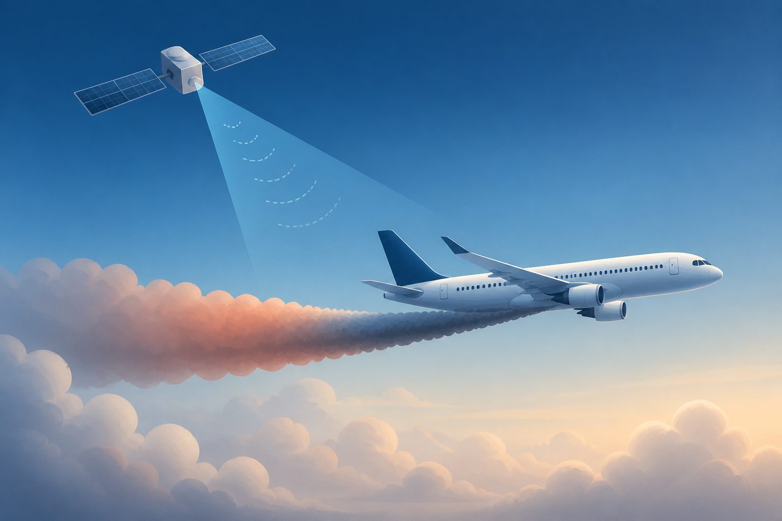 Abstract editorial illustration accompanying the article: Using satellite-based altitude in cruise could burn more fuel, study finds