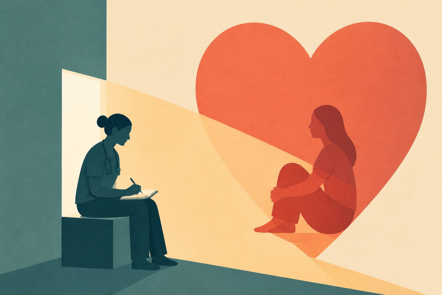 Abstract editorial illustration accompanying the article: Review examines empathy training for medical students