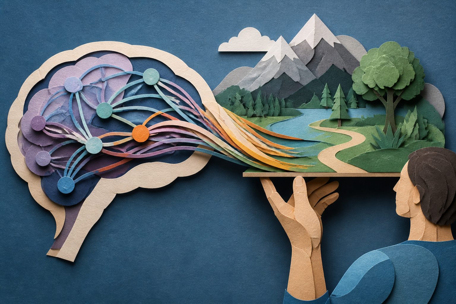 Abstract editorial illustration accompanying the article: A new theory proposes how the brain’s long-range links build models of the world
