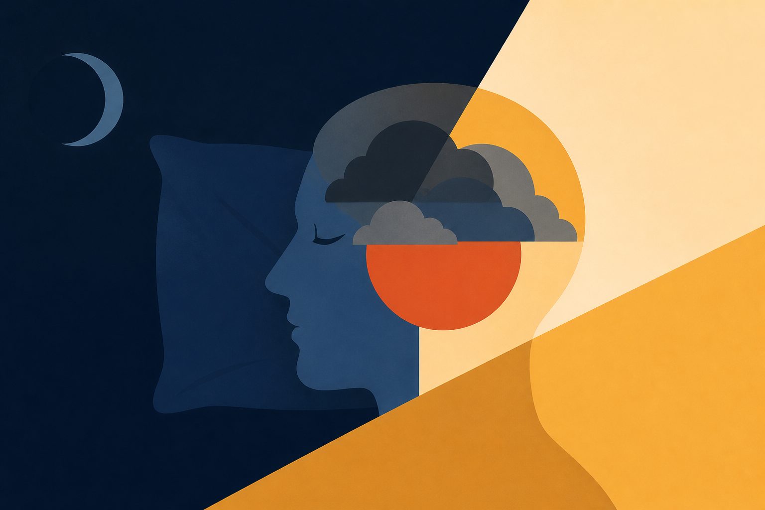 Abstract editorial illustration accompanying the article: Depression and anxiety explain much of poor sleep’s link to quality of life in HIV