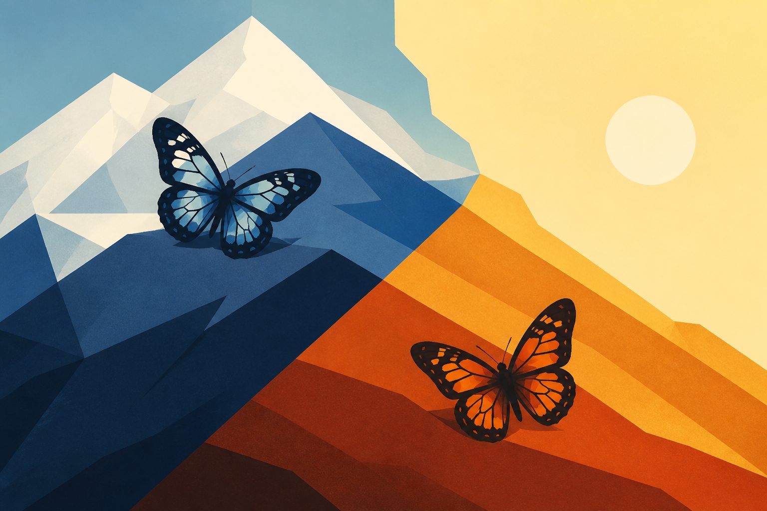 Abstract editorial illustration accompanying the article: Andean butterflies inherit different heat responses at different elevations
