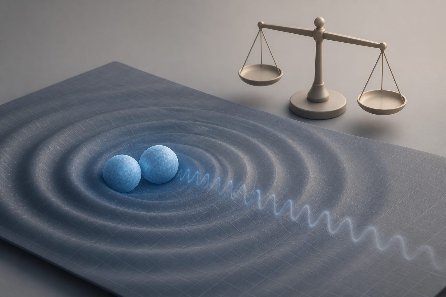 Abstract editorial illustration accompanying the article: A neutron-star merger finds no sign that gravity’s strength changed over time