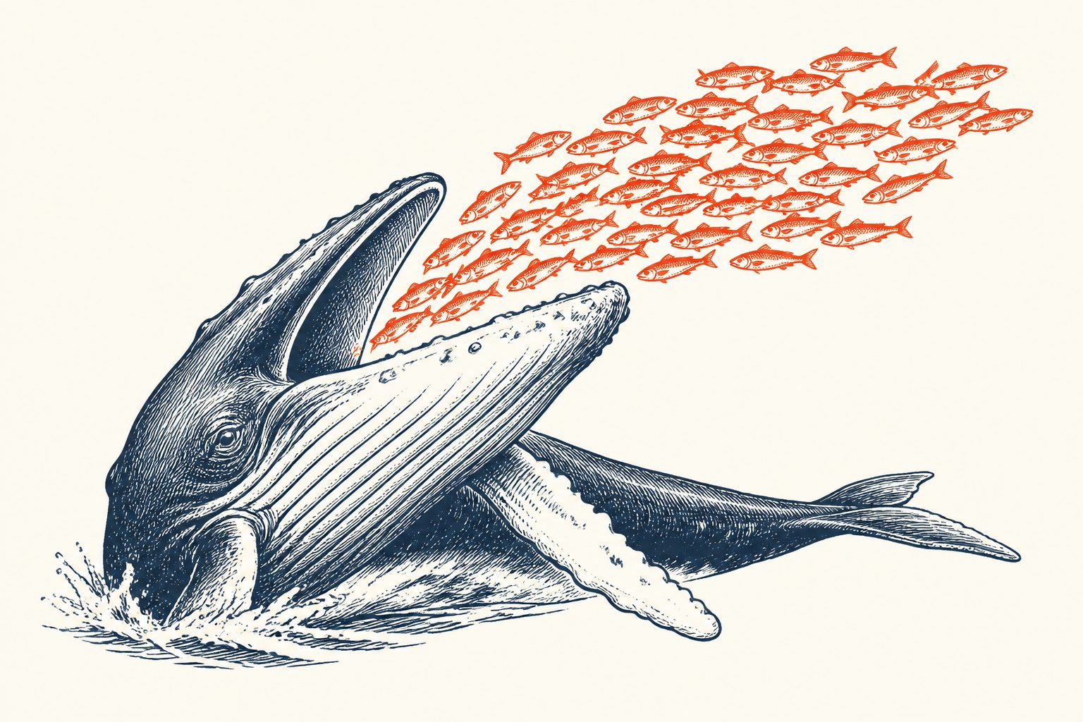 Abstract editorial illustration accompanying the article: Herring supplied more than half the energy some B.C. humpbacks needed