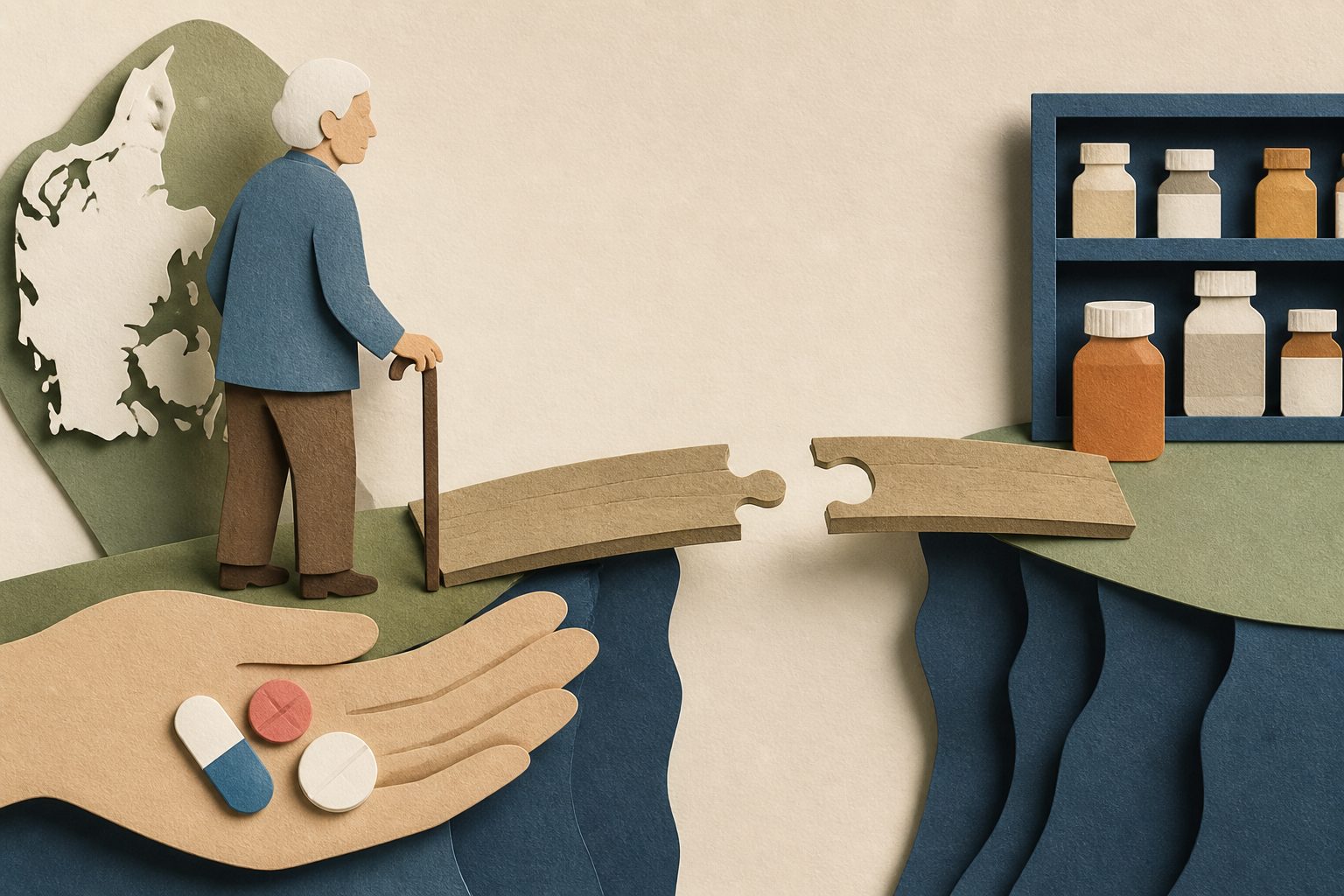 Abstract editorial illustration accompanying the article: Danish study finds missed recommended prescriptions common in type 2 diabetes