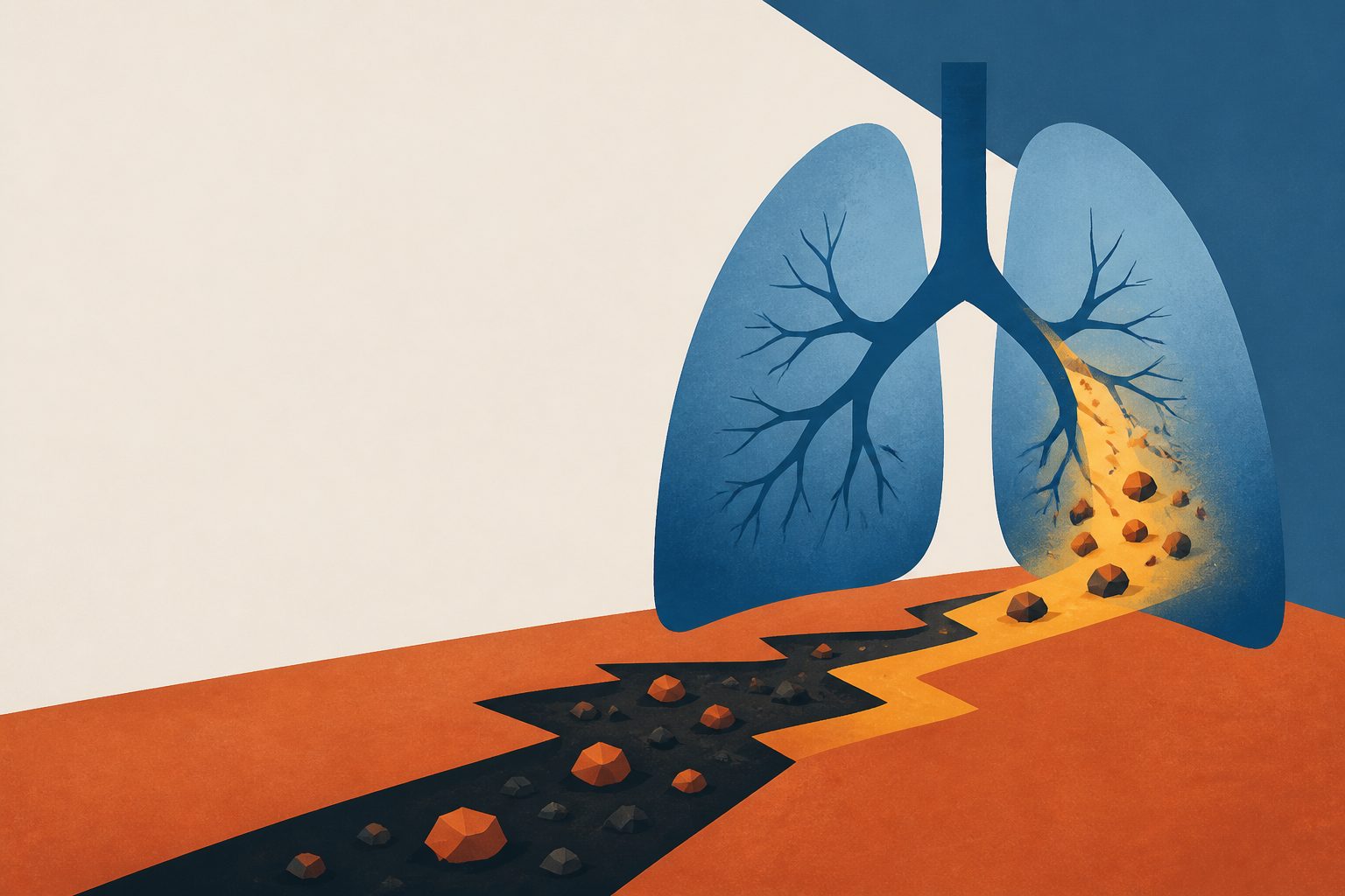 Abstract editorial illustration accompanying the article: Arsenic changed lung cells’ metabolism before they showed signs of cancer