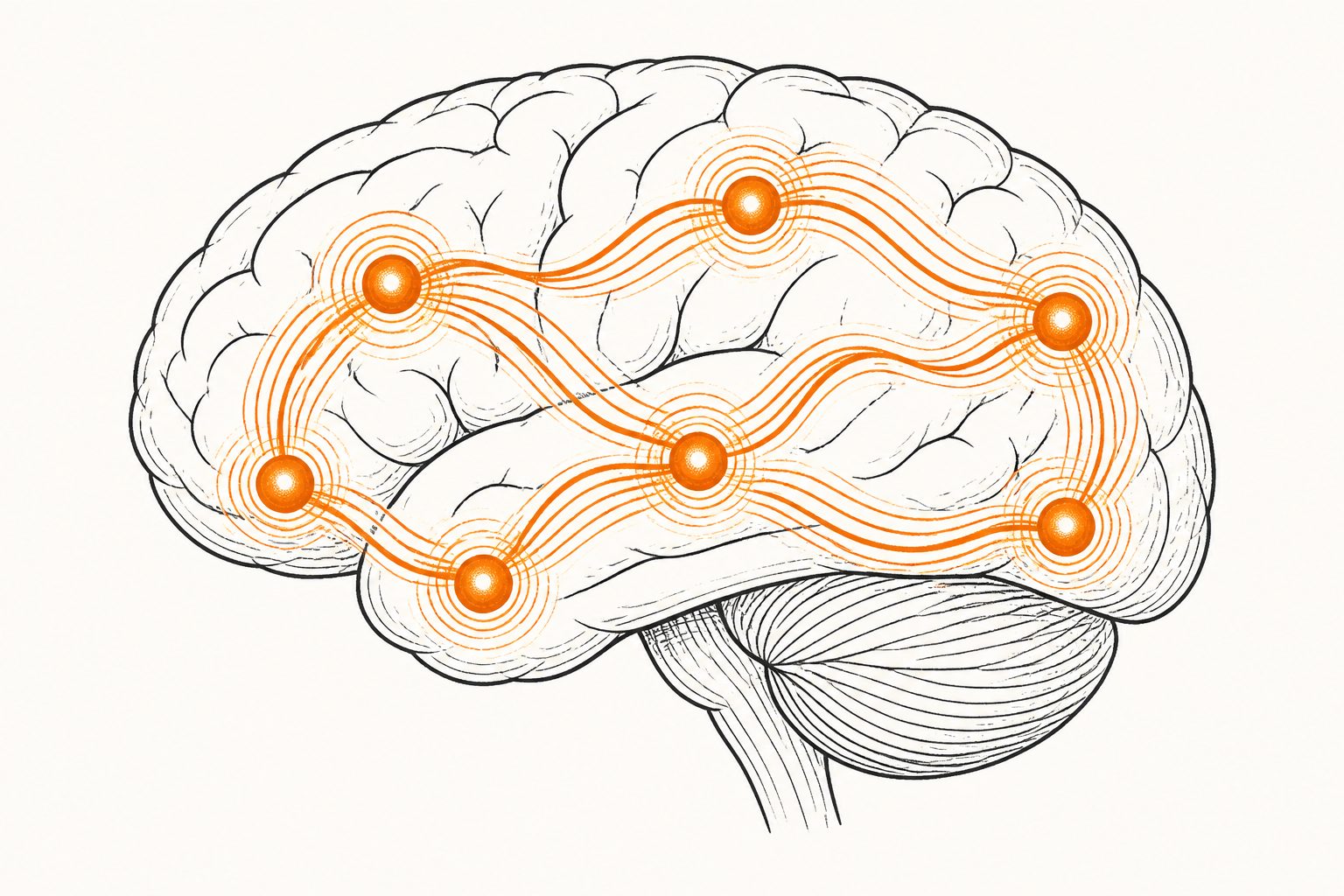 Abstract editorial illustration accompanying the article: In early psychosis, brain glutamate levels moved together across regions