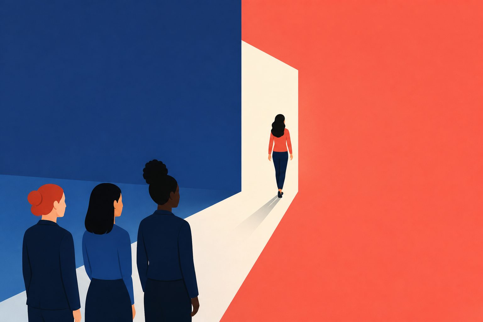 Abstract editorial illustration accompanying the article: Women in psychology are more likely to leave research early in their careers