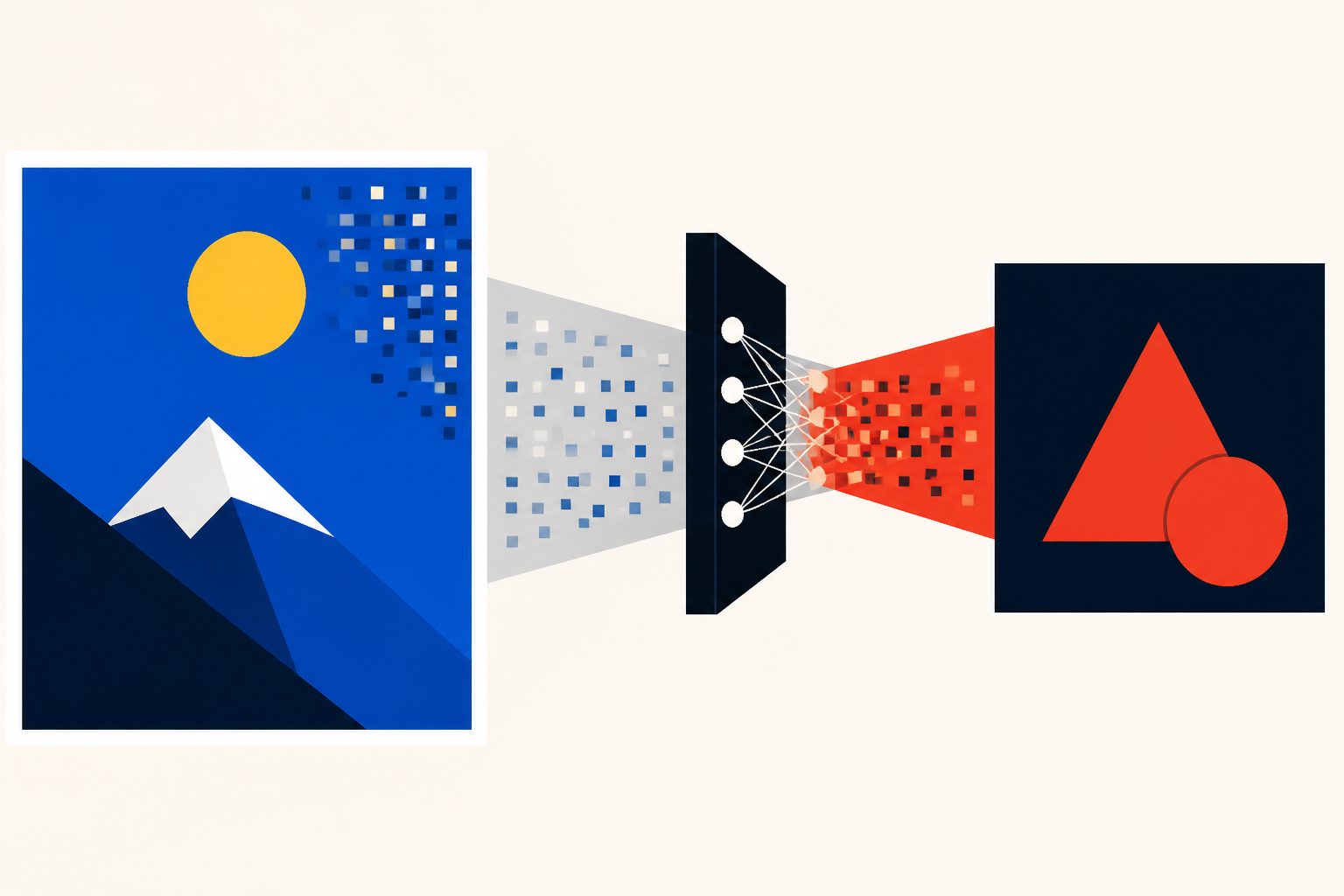 Abstract editorial illustration accompanying the article: Hidden instructions in images can redirect AI systems, study finds